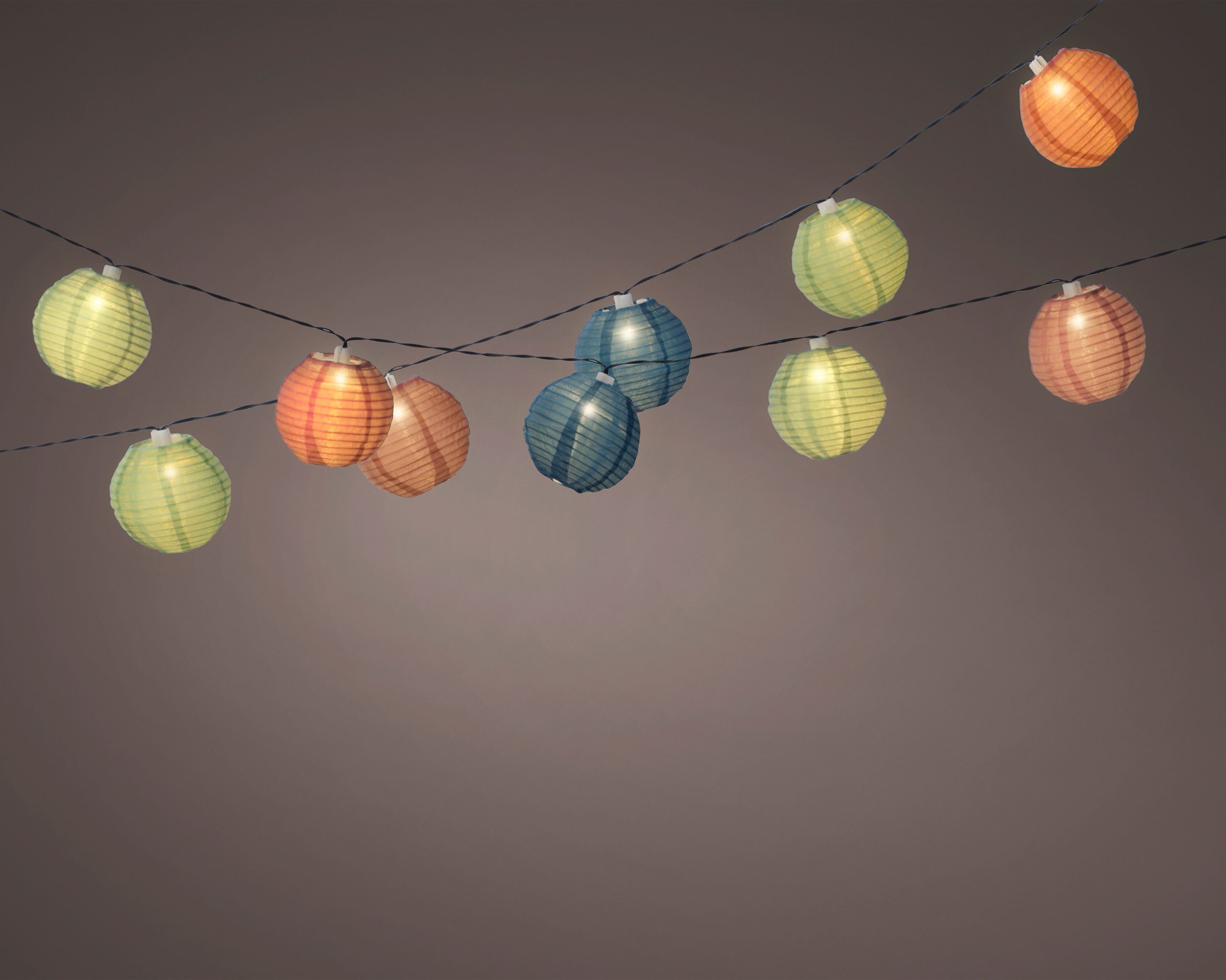 Lumineo LED-Lichterkette, Solar LED Lichterkette Lampions Nylon 4,5m Bunt / Warmweiß