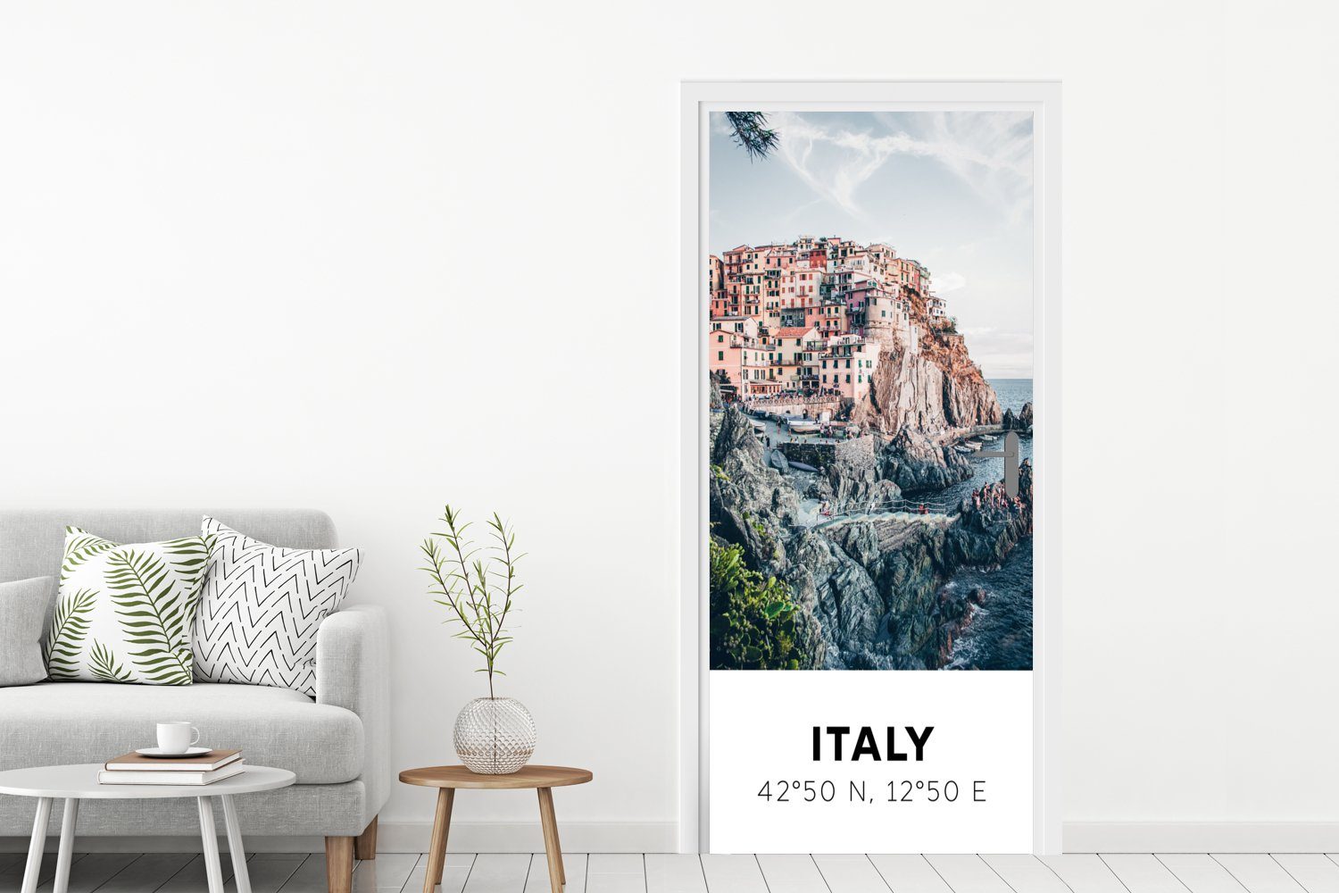 75x205 MuchoWow bedruckt, Cinque Tür, Türaufkleber, Fototapete Meer, Amalfi (1 - cm für Italien Terre - St), Matt, - Türtapete