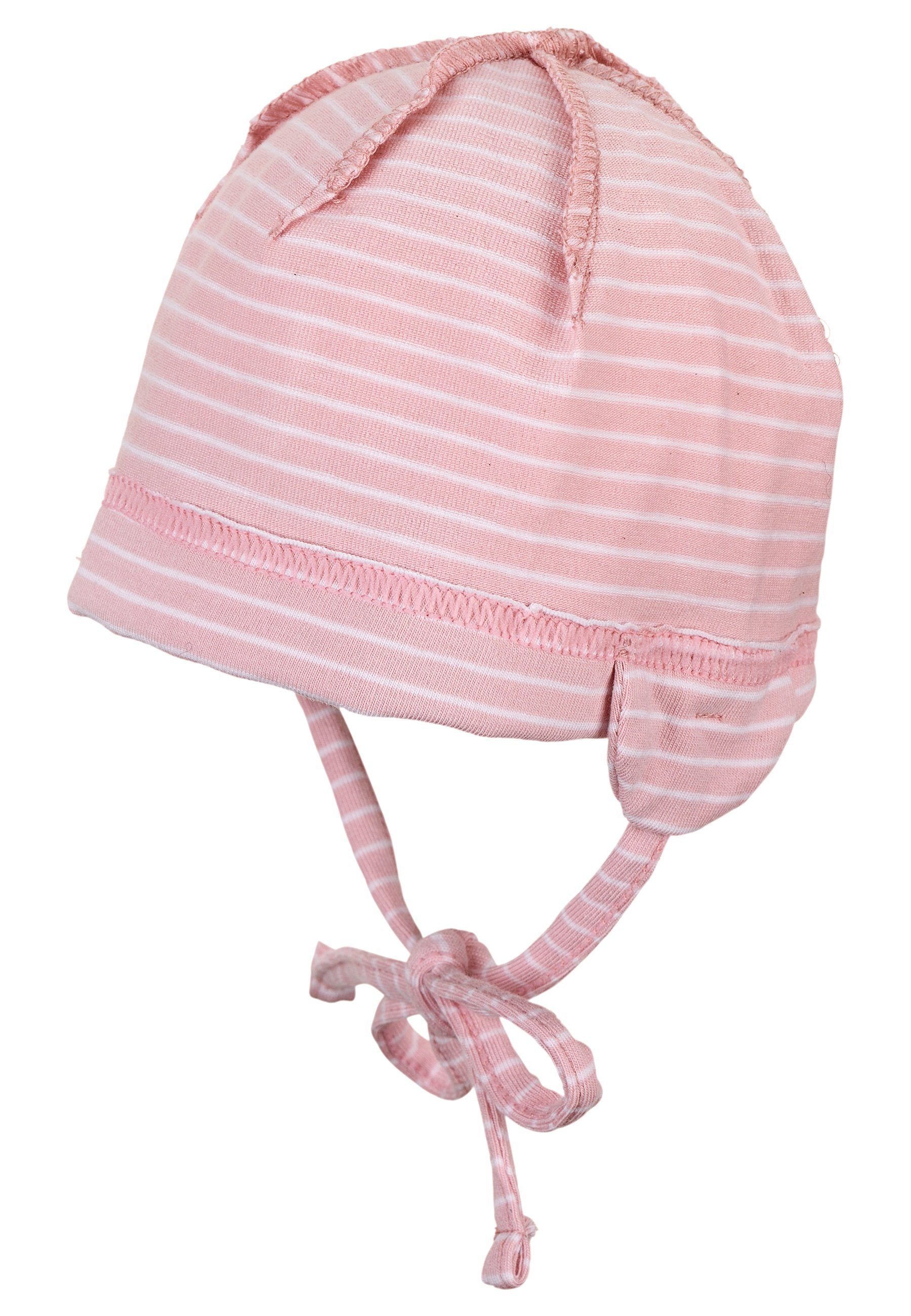 Bindeband Baumwolle Kinder Sterntaler® und Wintermütze OCS aus für angeschnittenen Schlupfmütze mit rosa mit Ohrenklappen (1-St., Beanie und Ohrenklappen) Bindeband Babymütze