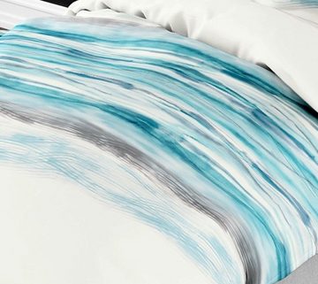 Bettwäsche 135x200cm Streifen Blau Aqua, BIERBAUM, Biber, 2 teilig, Elegante Bettwäsche mit modernem Farbverlauf, 100% Baumwolle