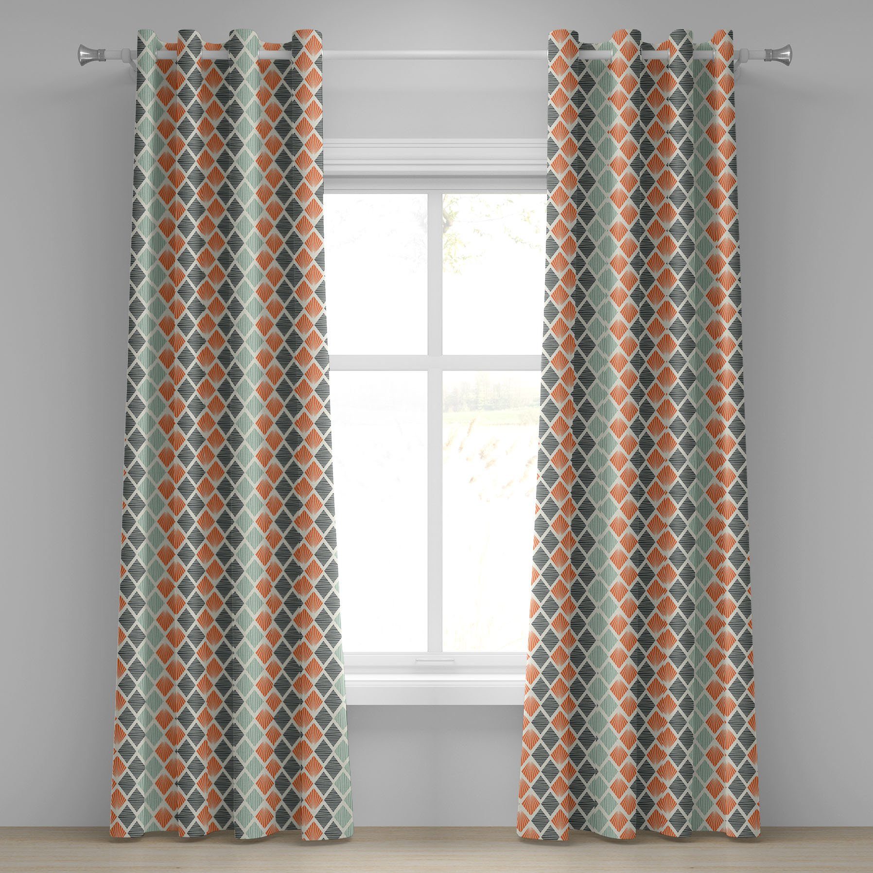 Abakuhaus, Wohnzimmer, Dekorative Linien Schlafzimmer 2-Panel-Fenstervorhänge für Gardine Geometrisch mit Rhomben