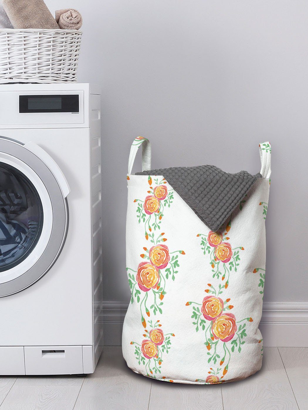 Abakuhaus Wäschesäckchen Wäschekorb mit Griffen Budding Waschsalons, Kordelzugverschluss und für Blumen Blumen Blätter