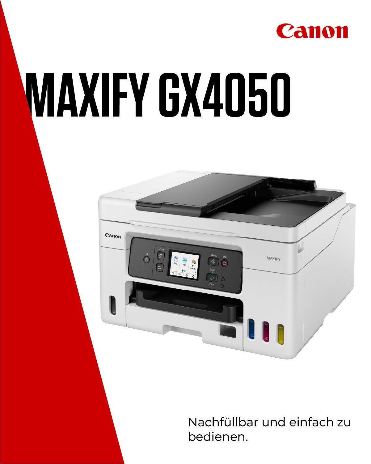 Canon MAXIFY GX4050 Multifunktionsdrucker, (LAN (Ethernet), WLAN (Wi-Fi), Wi-Fi Direct, 4in1 Tintenstrahl-Multifunktionsgerät mit ADF / niedrigen Druckkosten)