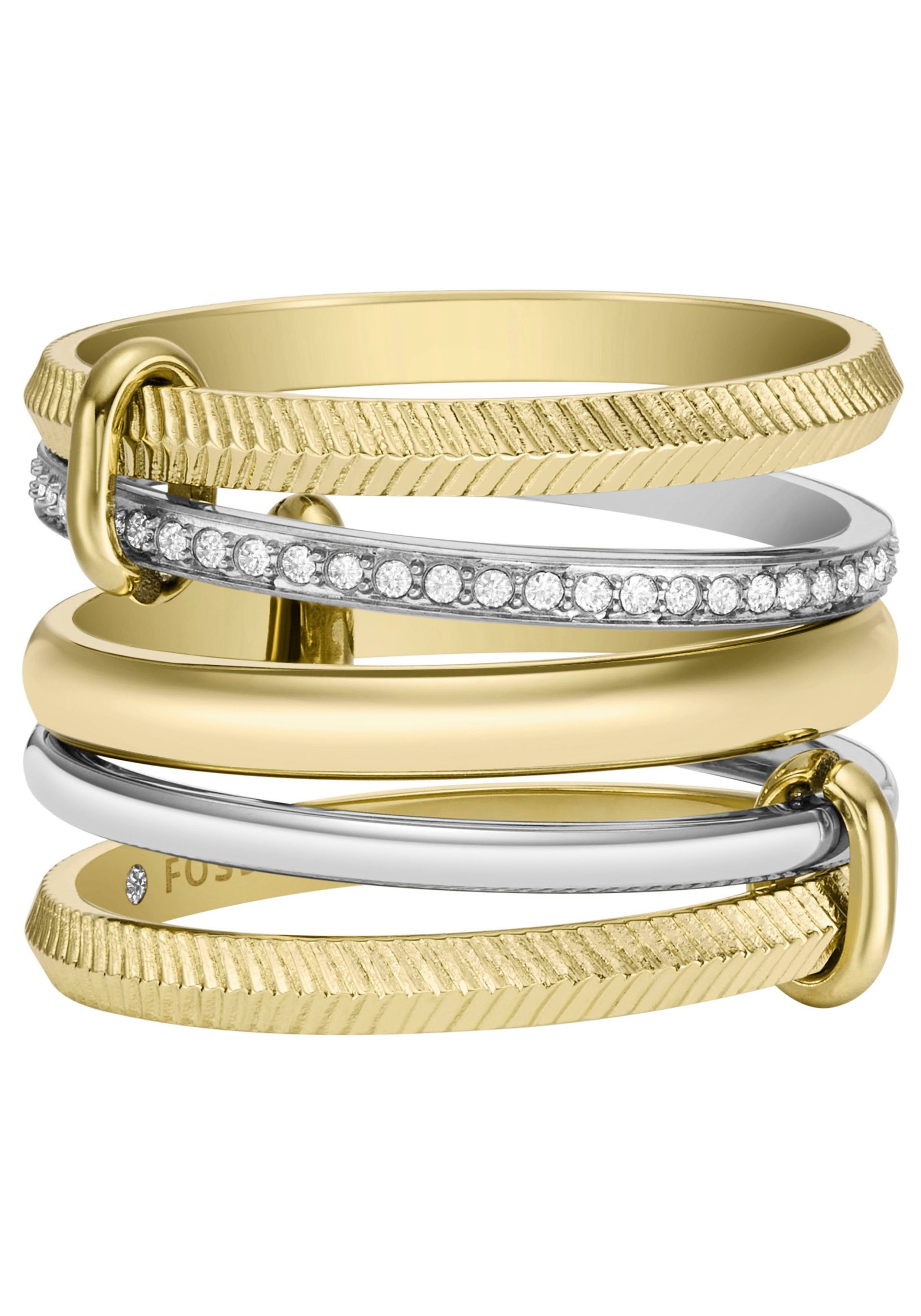 Fossil Fingerring JEWELRY ALL STACKED UP TWO-TONE PRESTACK RING,  JF04592998, mit Glassteinen