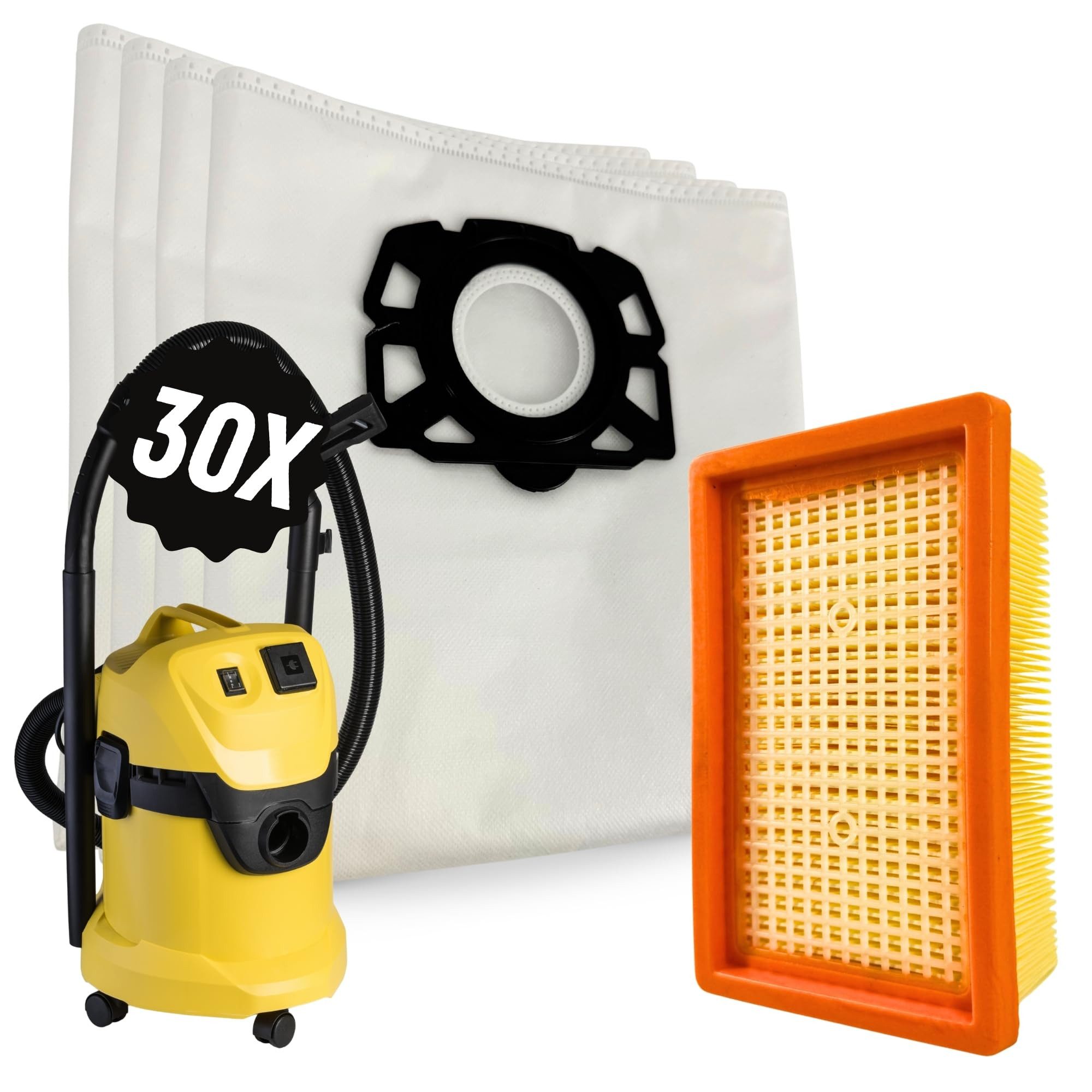 Maxorado Staubsaugerbeutel 30x Staubsaugerbeutel 1 Filter kompatibel mit Kärcher WD4 WD5 WD6 MV6, passend für Kärcher, KFI 487 Ersatz Beutel MV4 MV5 KWD6 KWD5 KNT4 2.863-006.0