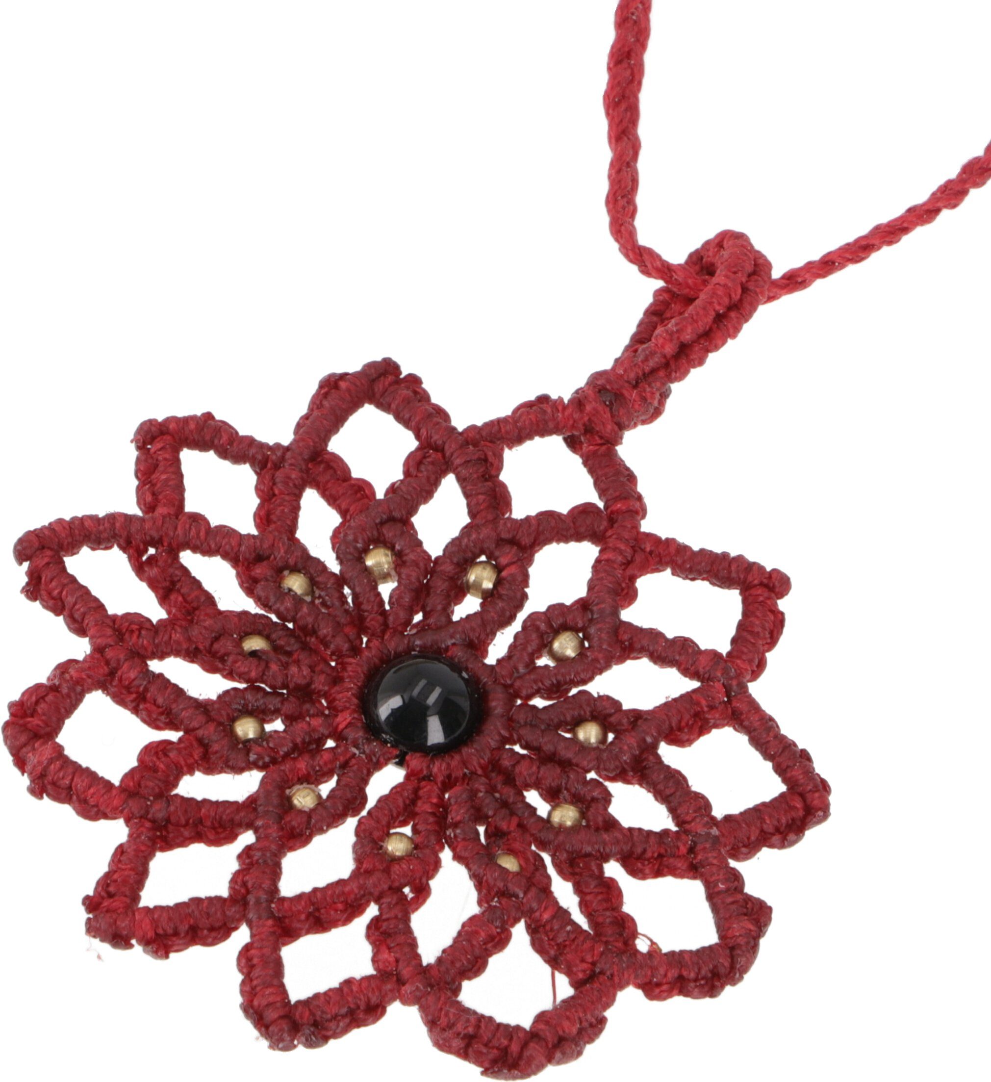 Perlenkette Makrameekette Blume des Lebens dunkelrot