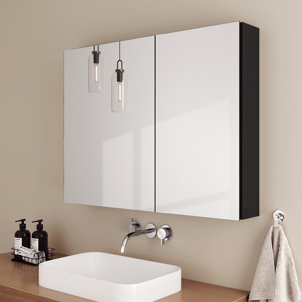 EMKE Spiegelschrank Badezimmerspiegelschrank Badspiegelschrank Verstellbare Trennwand 2-türig, mit Soft-Close-Funktion, mit 3 Fächern, höhe 65cm