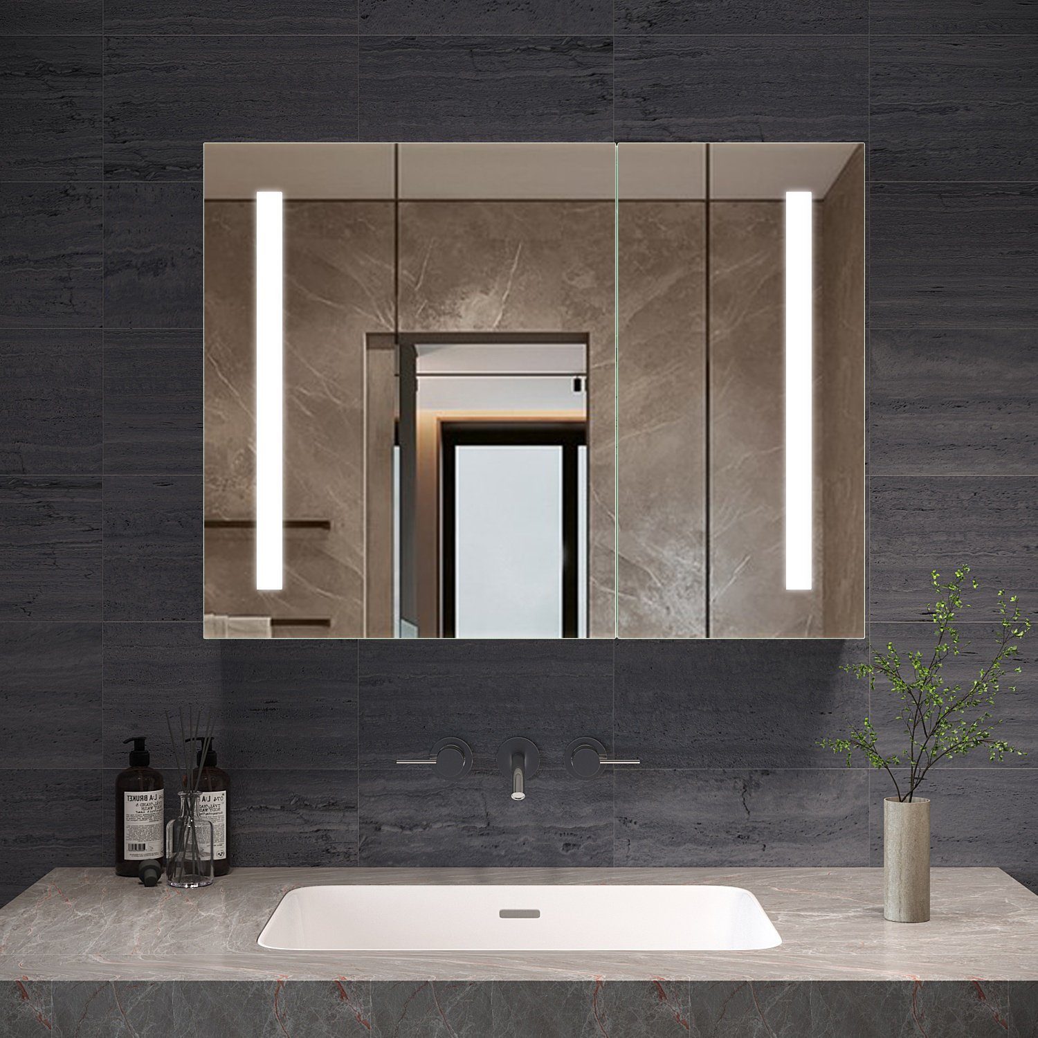 AQUABATOS Badezimmerspiegelschrank Groß mit Led Spiegelschrank Bad mit Stec günstig online kaufen