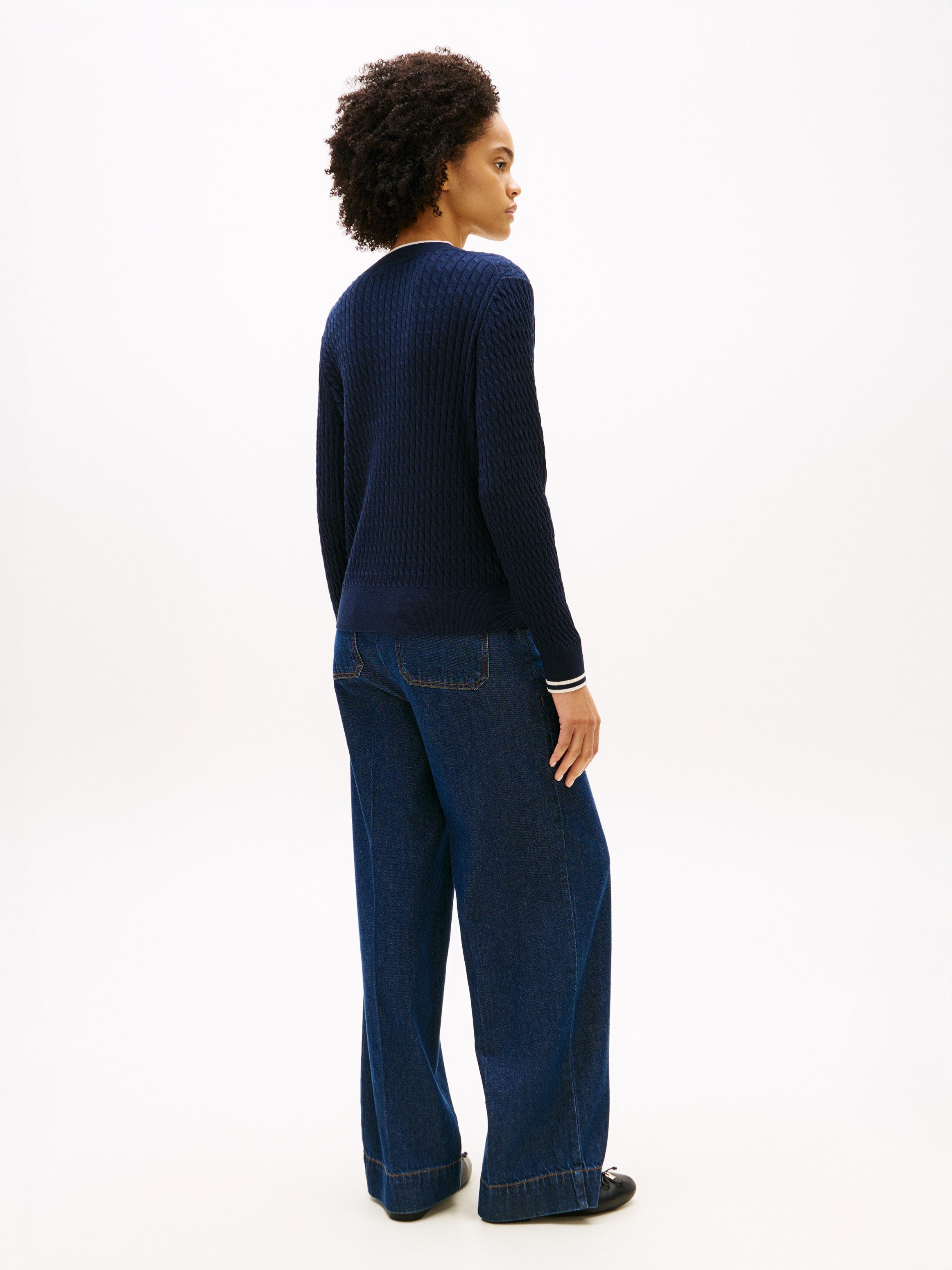 Tommy Hilfiger Rundhalspullover CO CABLE C-NK LS SWEATER Baumwolle, mit Zopfmuster, Regular Fit