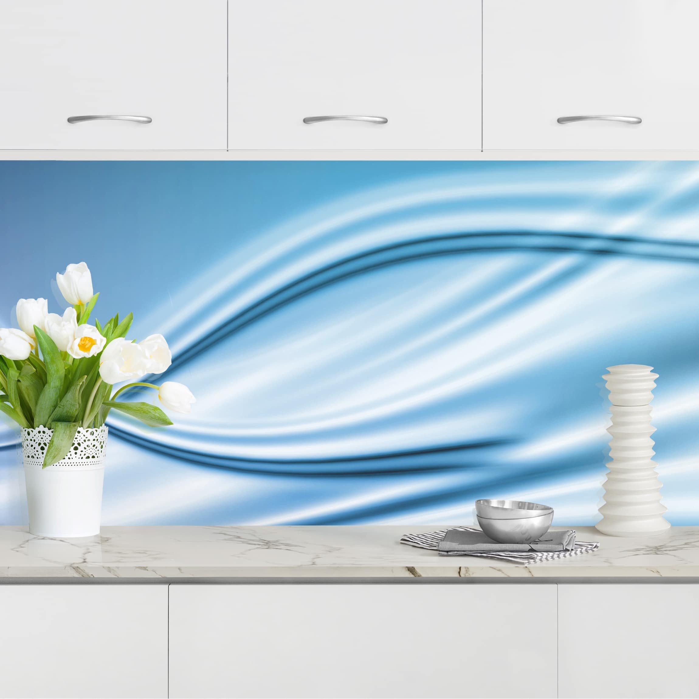 Bilderdepot24 Küchenrückwand selbstklebend blau mit Motiv Abstrakt, (1-tlg., Nischenrückwand - für Fliesenspiegel ohne Bohren - glänzend), Nischenrückwand fugenlos Wandpaneel Küche Herd
