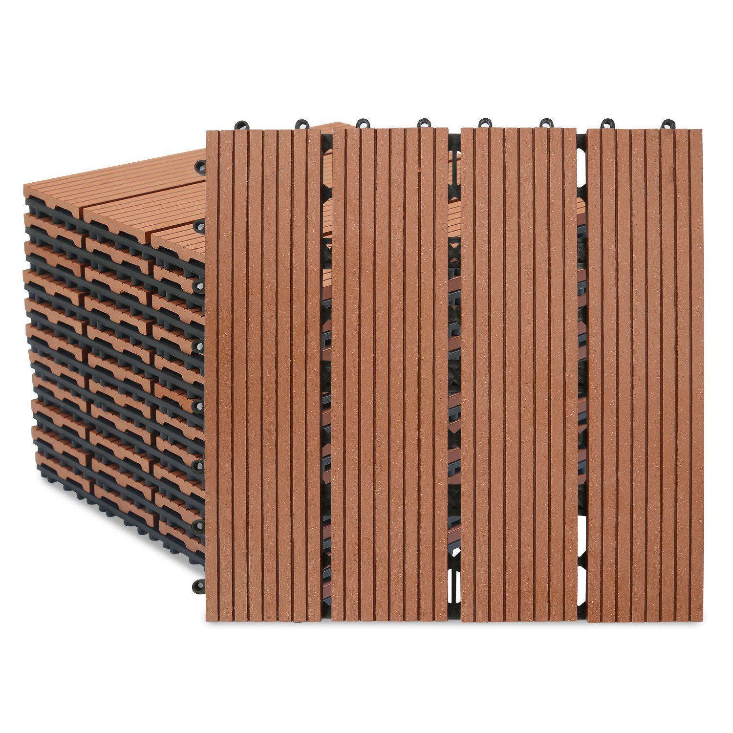 Randaco Holzfliesen WPC Fliesen 11-55 Stück 1-5m² 30x30 cm Terrassendielen Holzfliesen, klicksystem für Terrassen und Balkon