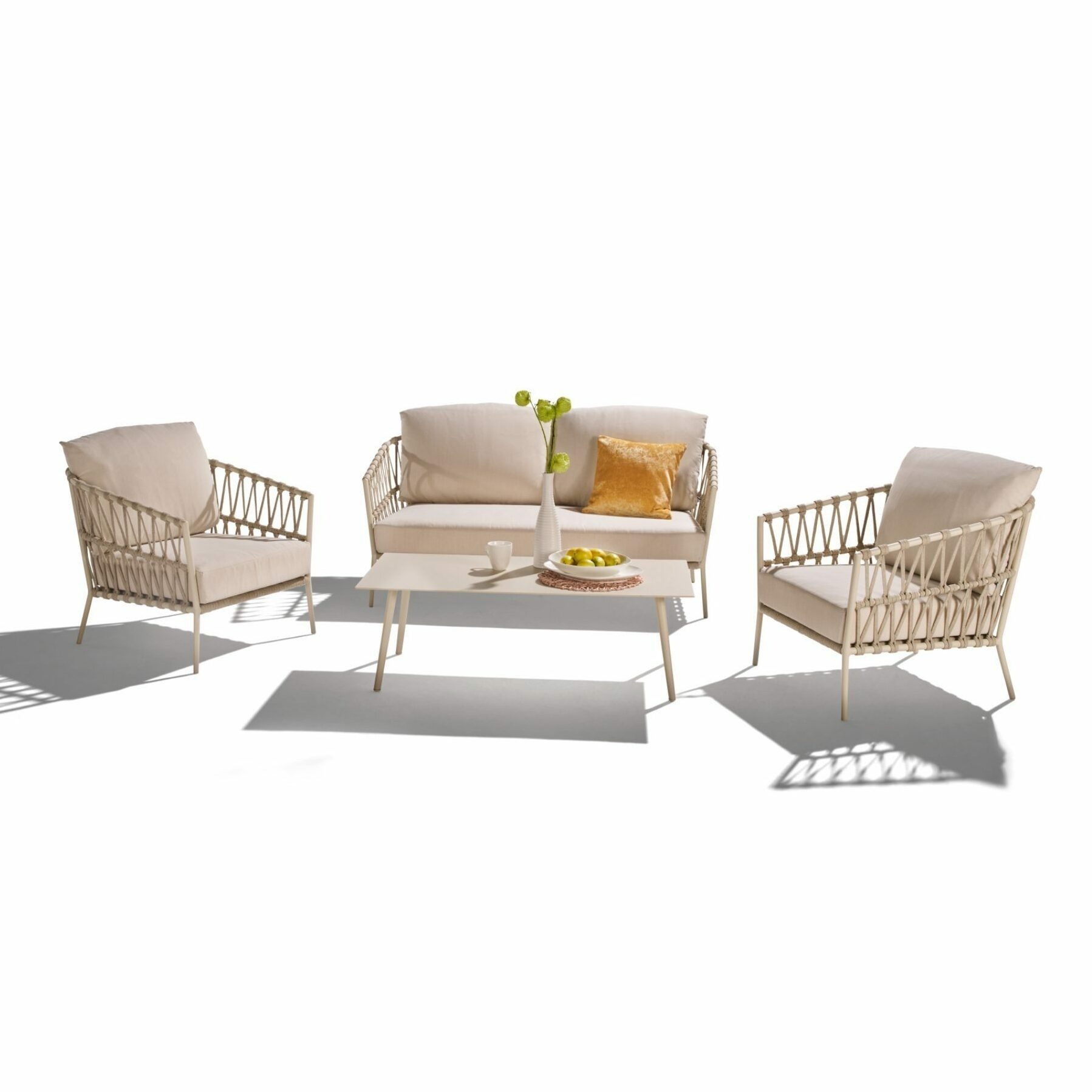 CASA DOMA Gartenlounge-Set Messina/Arista, (Outdoor-Loungeset, 4-tlg., Sofa, 2 Sessel & Tisch), Bezug Sunproof® Olefin, Rope-Bespannung, Aluminium