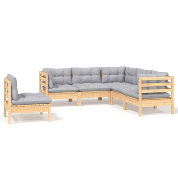 vidaXL Gartenlounge-Set 5-tlg. Garten-Lounge-Set mit Grauen Kissen Kiefernholz, (5-tlg)