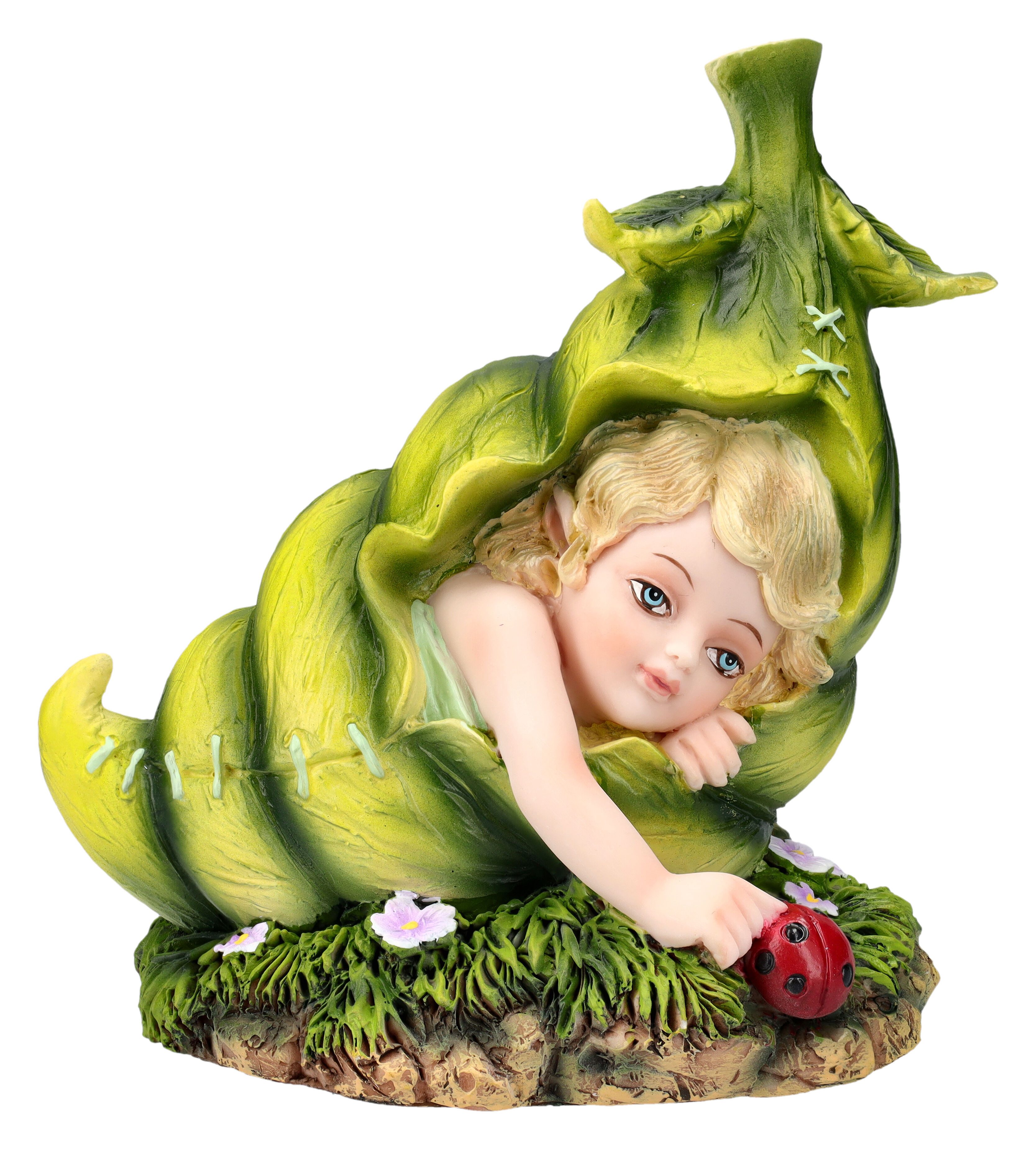 Figuren Shop GmbH Fantasy-Figur Elfenfigur - Baby Fee Lala in Blatt gewickelt - Fantasy Dekofigur Elfe