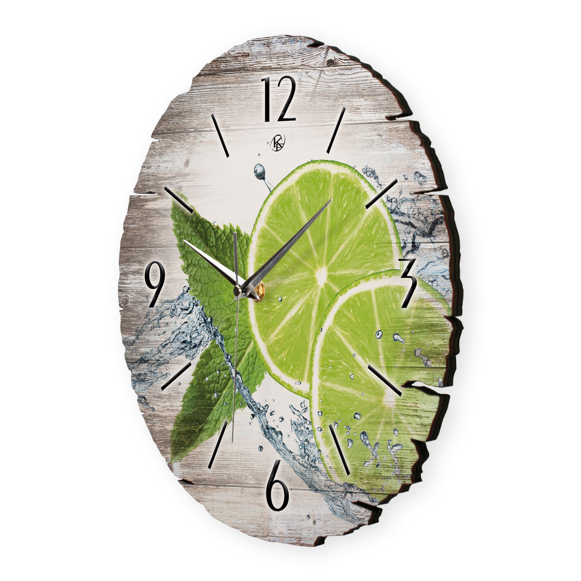 Kreative Feder Wanduhr Wanduhr "Limette" aus Naturholz (ohne Ticken; Funk- oder Quarzuhrwerk; ⌀ 30cm; außergewöhnlich)