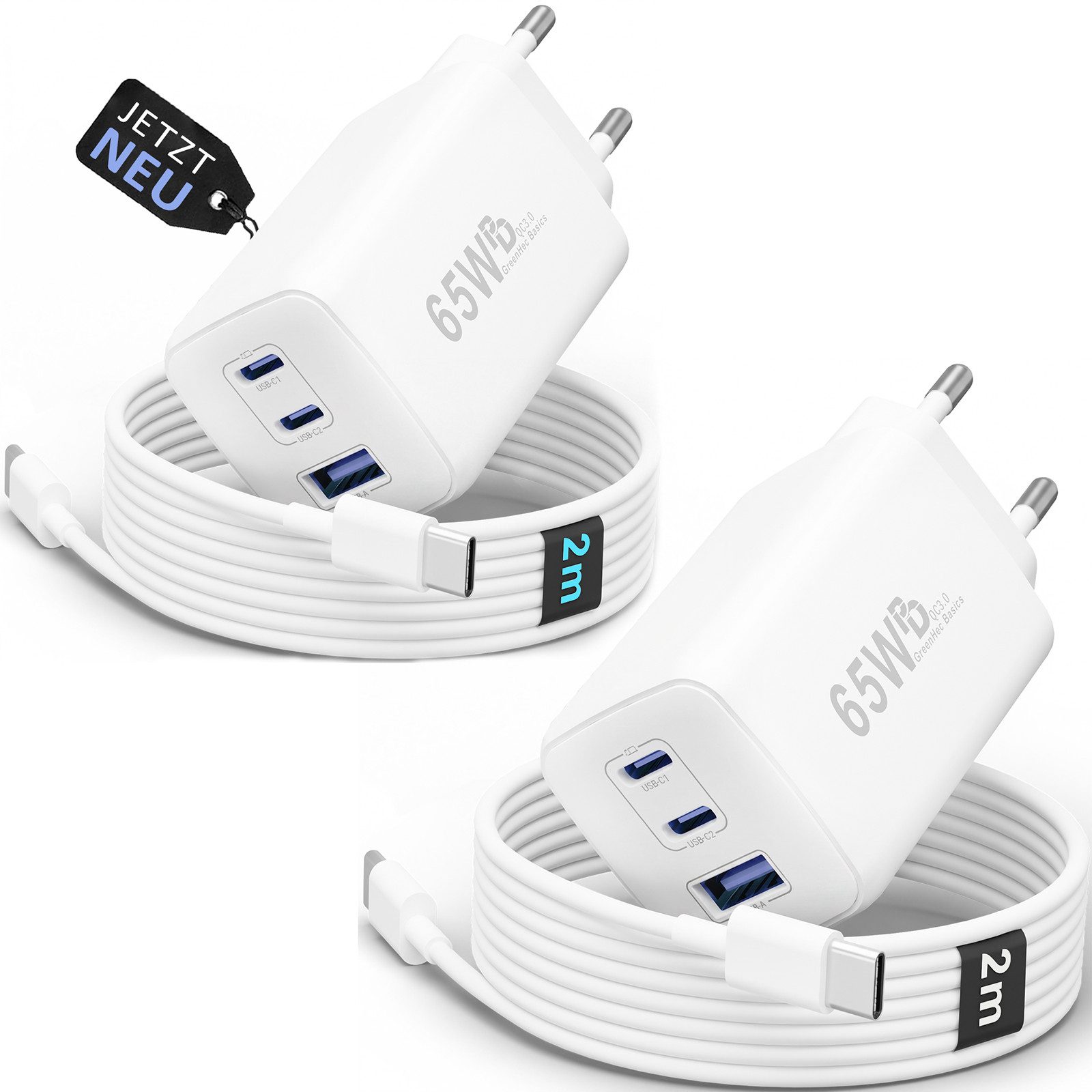 GreenHec 65w USB-C Ladegerät Mehrfach GAN Mehrfachstecker USB-A Charger Schnelllade-Gerät (50 mA, Spar-Set, Universelle Kompatibilität, 3 fach Netzteil Adapter Macbook quick charge Ladestation type c port)
