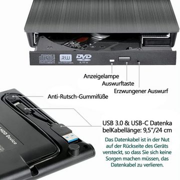 Gontence Avisto Externes CD DVD Laufwerk USB 3.0 Typ-C DVD-Brenner