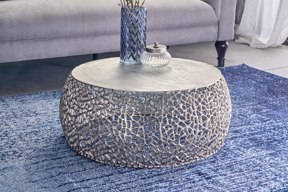 Couchtisch ABSTRACT LEAF Ø75cm silber antik