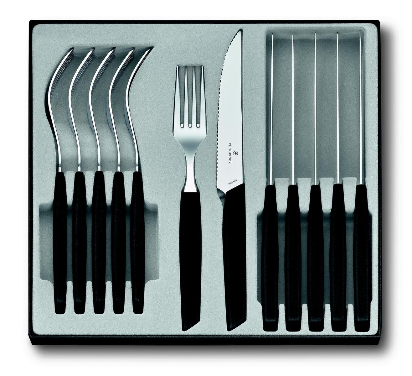 Victorinox Taschenmesser Modern (Steakmesser), Swiss schwarz 12-teilig, Besteck-Set