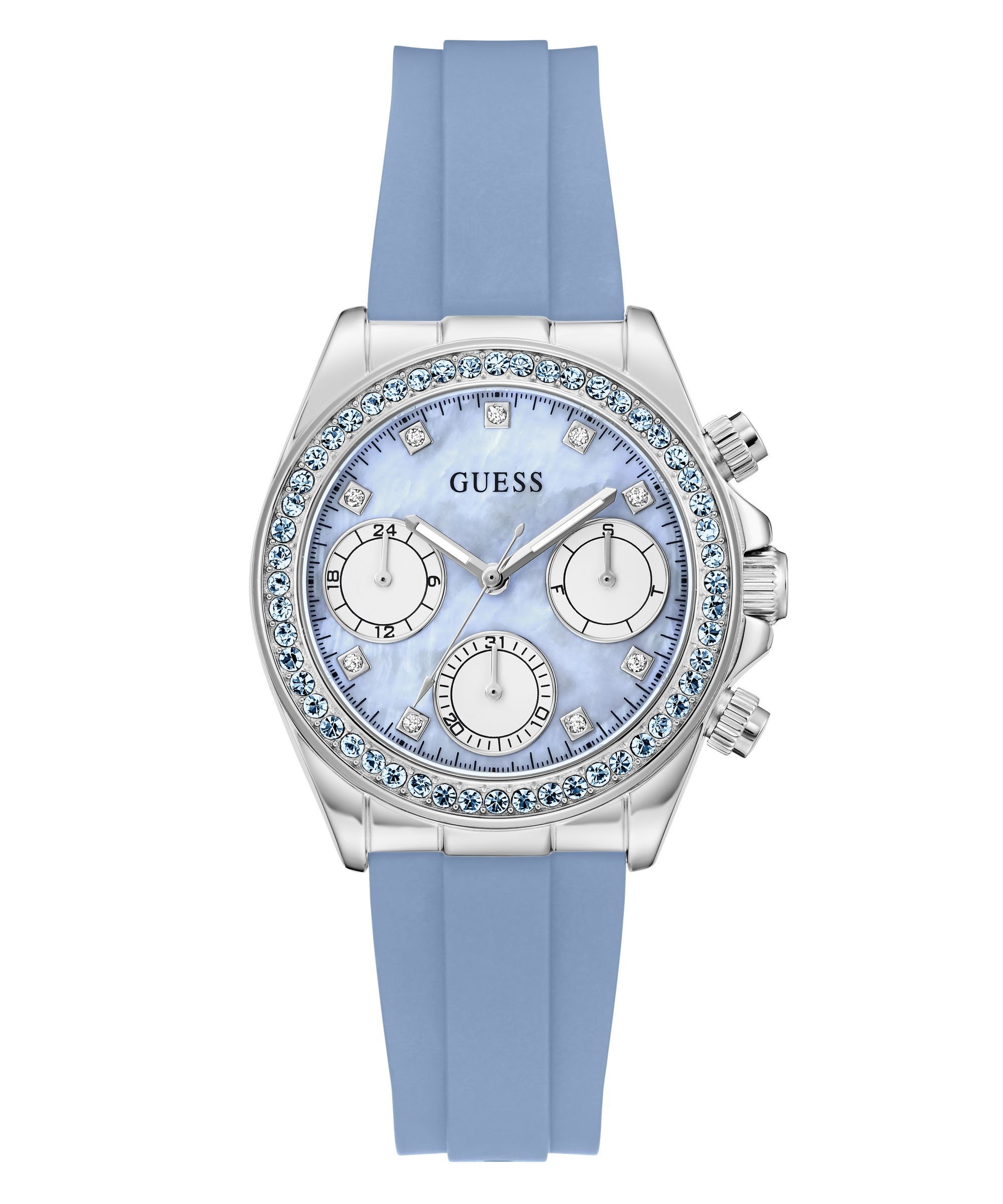 Guess Multifunktionsuhr VICTORIA GW1038L1, Quarzuhr, Armbanduhr, Damenuhr, Silikonarmband, analog, Wochentag, Tag