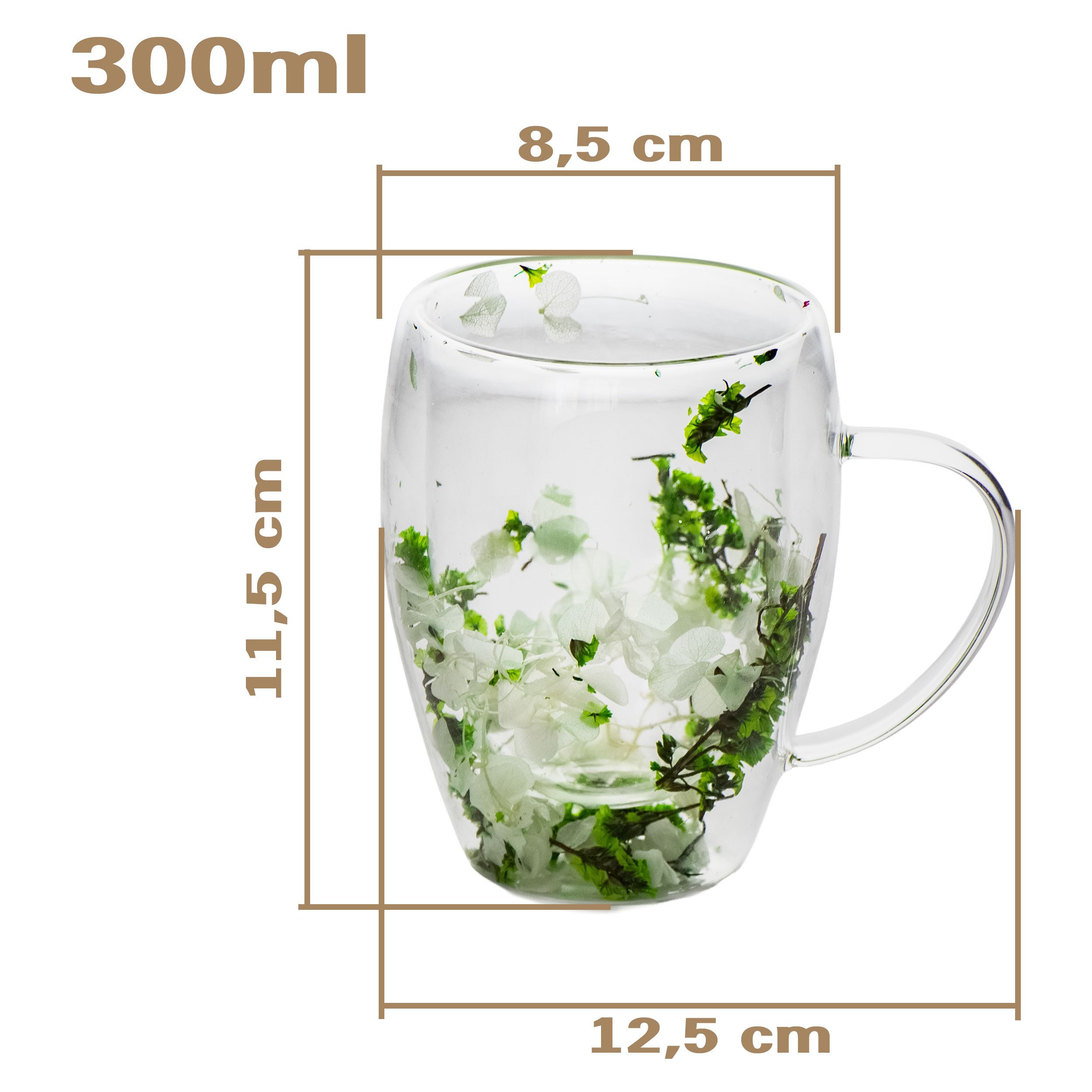 KVOTA Thermotasse Doppelwandiger Glasbecher mit echten Trockenblumen – 300 m Grün – Bild 3 von 5