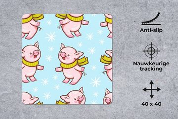 MuchoWow Gaming Mauspad Schwein - Schal - Kinder - Weihnachten - Schnittmuster (1-St), Mousepad mit Rutschfester Unterseite, Gaming, 40x40 cm, XXL, Großes