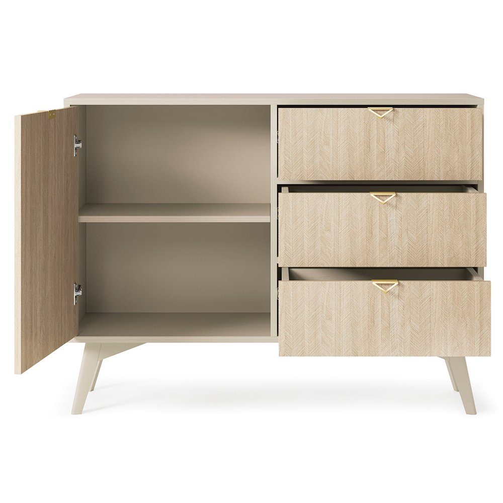 Lomadox Kommode FAREHAM-160, 106cm breit, sandfarben, Front mit Fischgrätenmuster