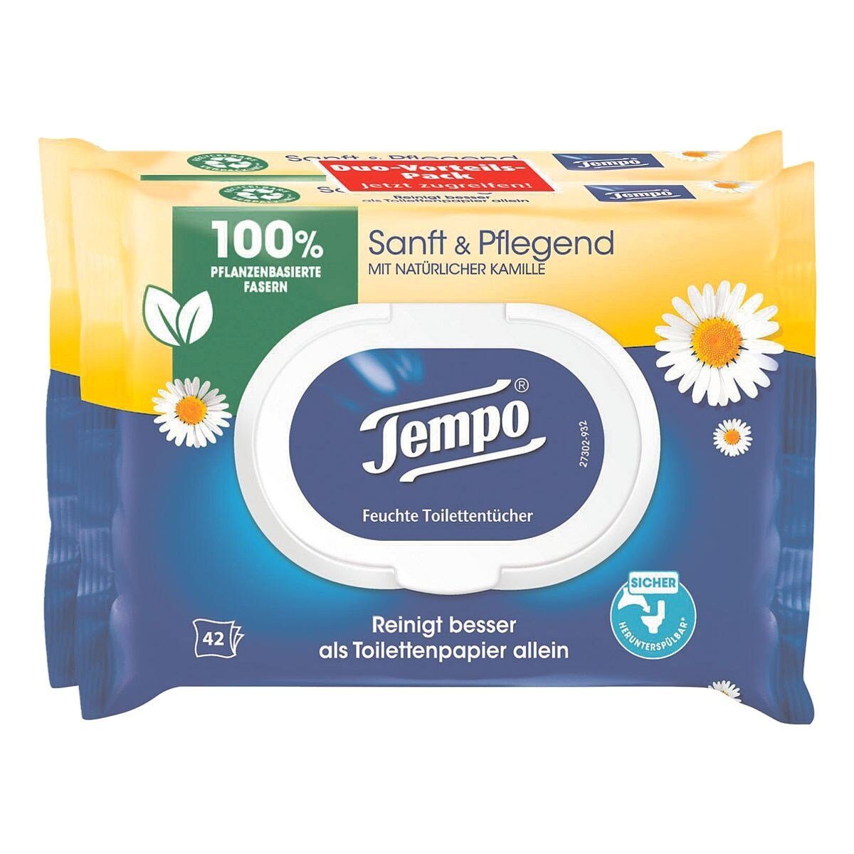 TEMPO Toilettenpapier Sanft & Pflegend (2-St), 1-lagig, 2x 42 Tücher