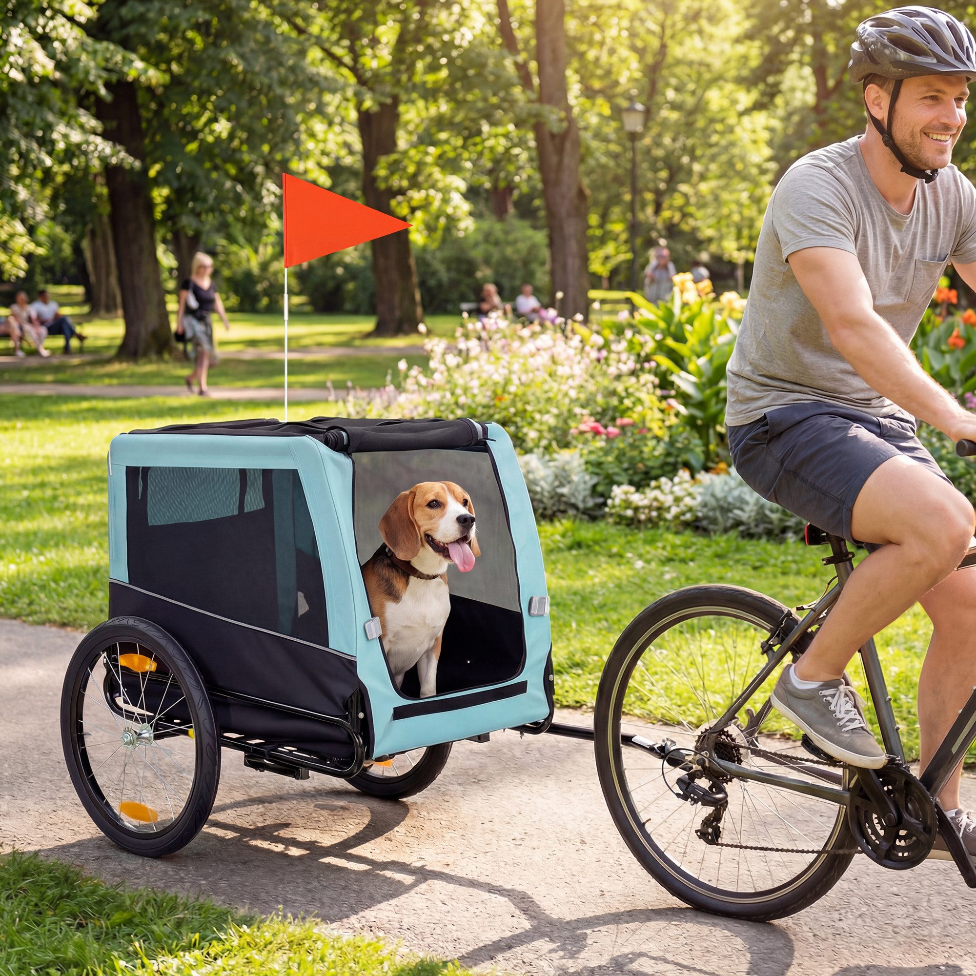 PawHut Fahrradhundeanhänger Faltbarer Hundeanhänger mit Sicherheitsreflektoren, Leine, für Mittelgroße Hunde bis 20 kg, Hellblau