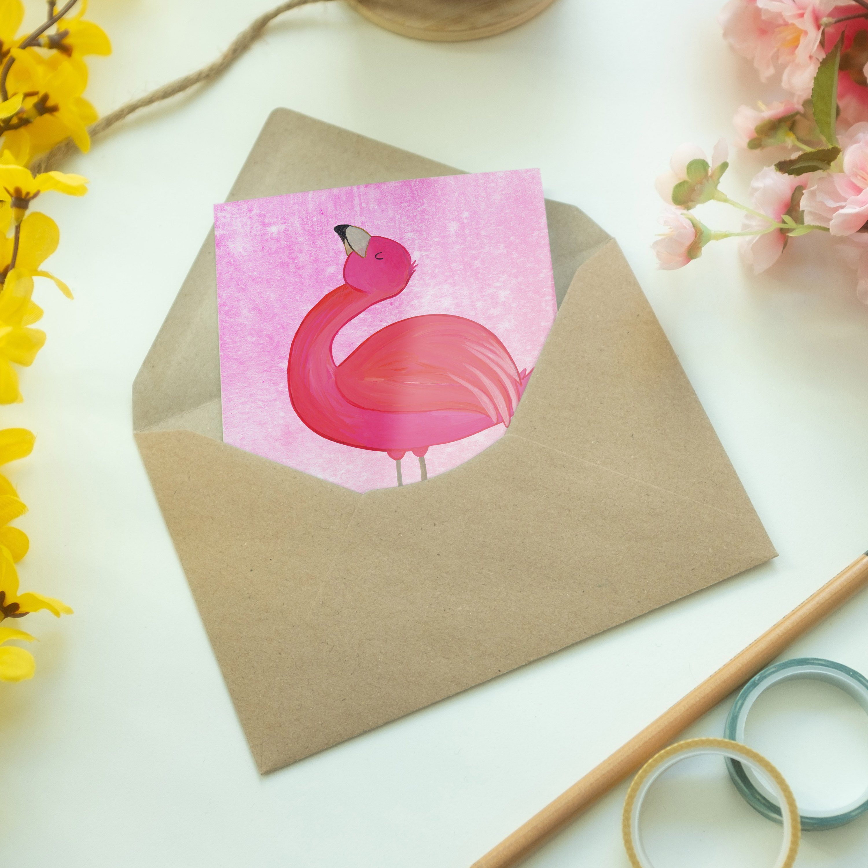 & Geschenk, Pink Panda - Mr. Mrs. Selbstl Grußkarte - Karte, stolz Aquarell Klappkarte, Flamingo