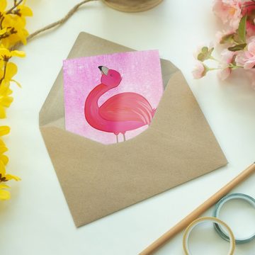 Mr. & Mrs. Panda Grußkarte Flamingo Stolz - Aquarell Pink - Geschenk, Glückwunschkarte, Einladun, Hochglänzende Veredelung