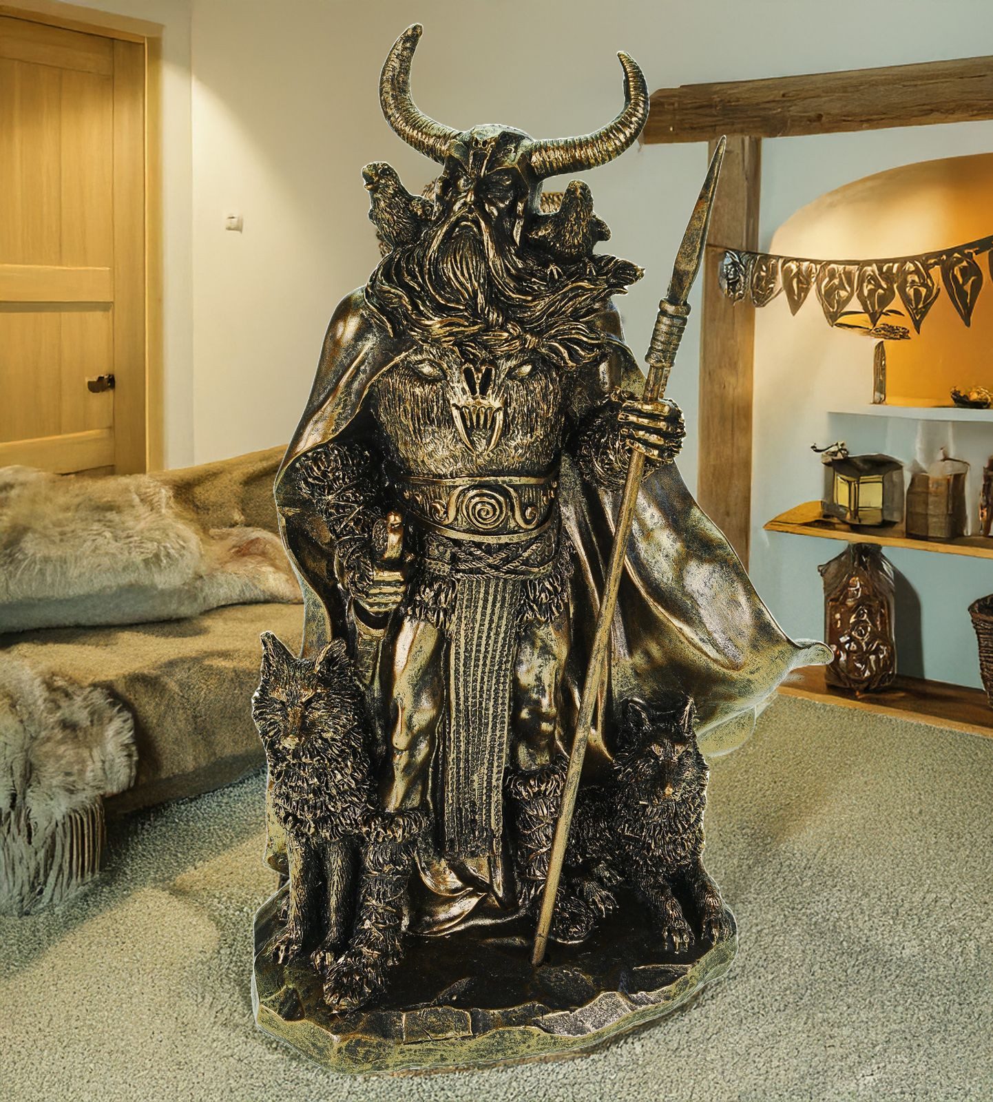 Kremers Schatzkiste Dekofigur Gott Odin mit seinen Raben Hugin + Munin + de günstig online kaufen