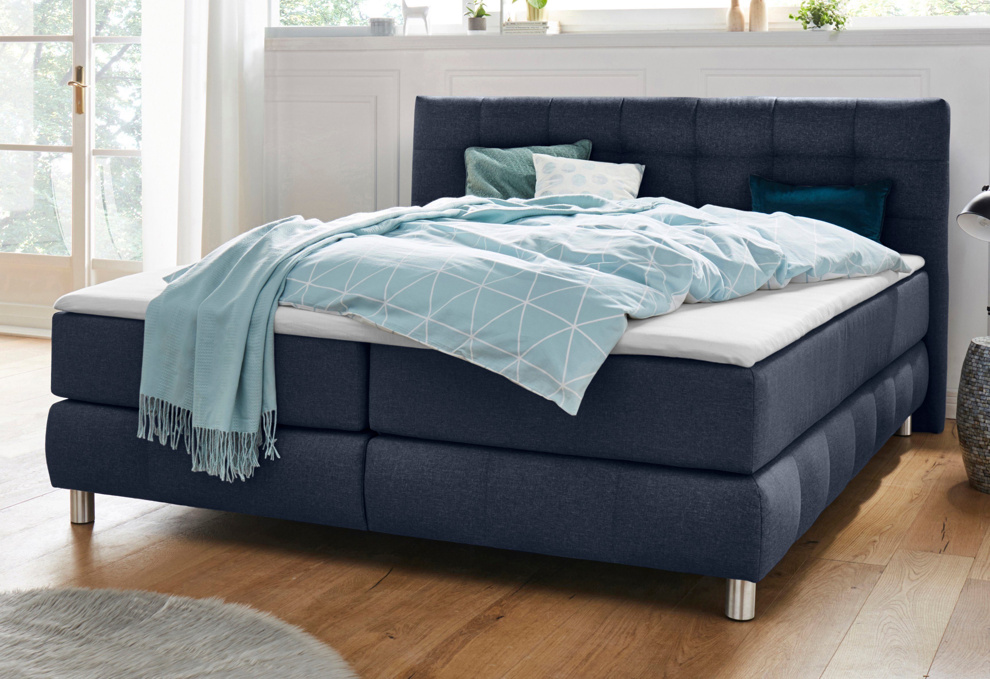 andas Boxspringbett Salo XXL, in Samtoptik oder Struktur, 6 Breiten in Überlänge 220cm, 4 Härtegrade