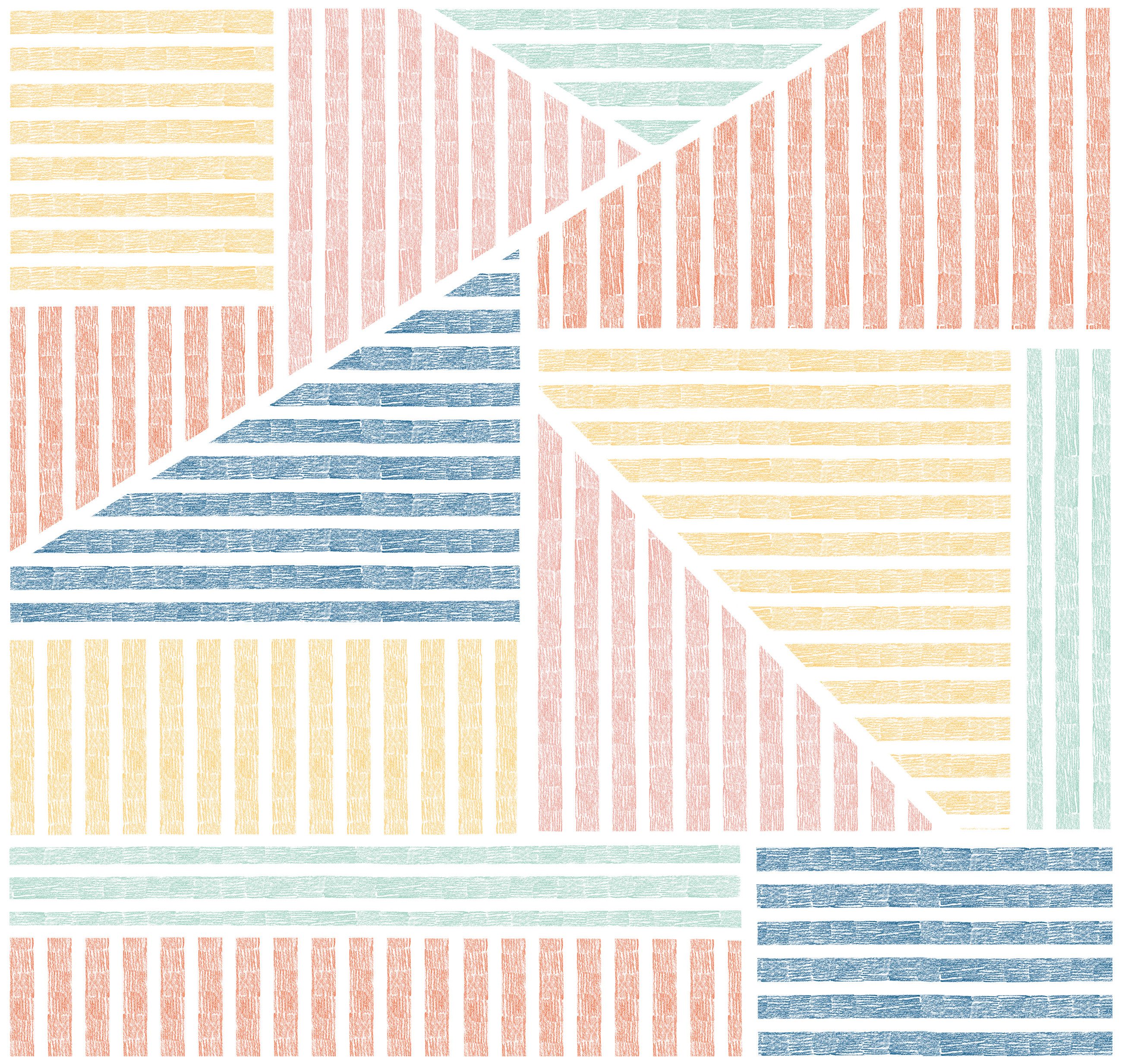 Rasch Fototapete Bunte Linien und Formen - Roomblush Stripe Fun RB403 - 2,85m x 3,00m, glatt, Grafisch, Modern, (1 St), Design mit Linien und Formen