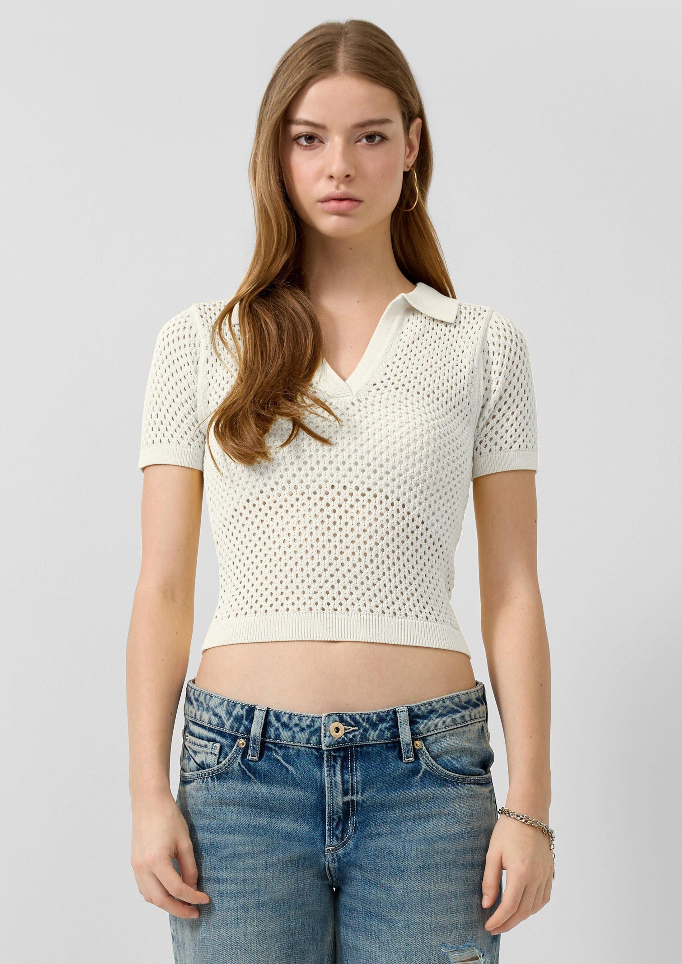 QS Kurzarmpullover Strickpullover Strick-Polo
