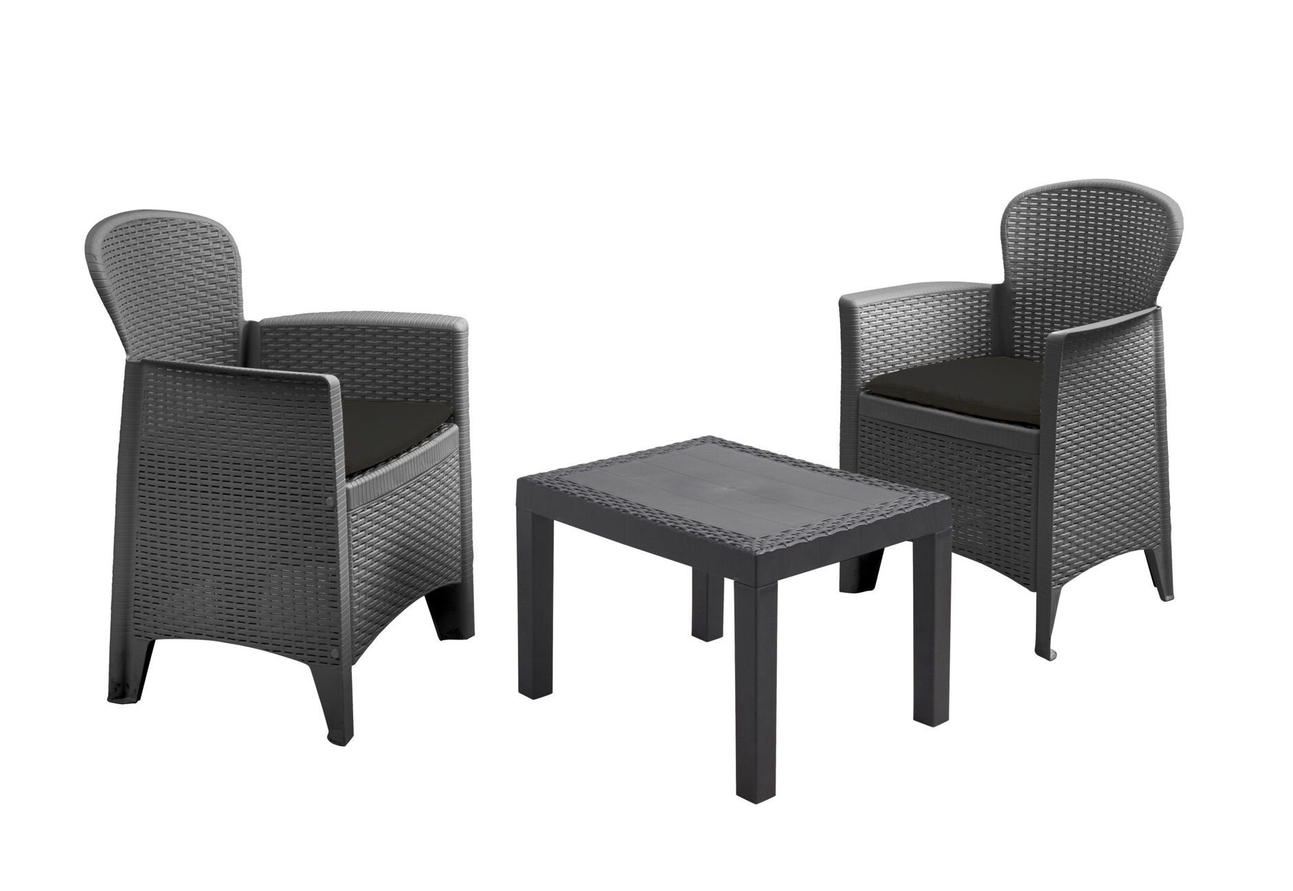 Spetebo Gartenlounge-Set Kunststoff Gartenmöbel im 3er Set anthrazit, (Set, 3-tlg., Tisch mit Stühlen), Schwarze Gartenmöbel im Set