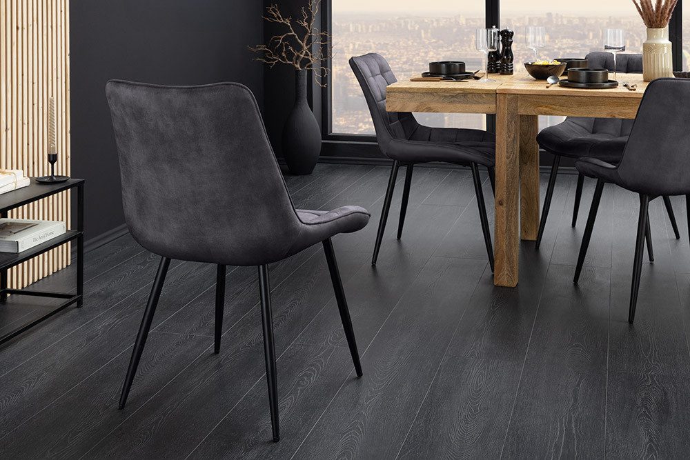 riess-ambiente Esszimmerstuhl ROADSTAR grau / schwarz - Samt, Metallbeine, Ziersteppung, Retro (Einzelartikel, 1 St), gepolsterter Stuhl - ideal für Küche, Essz – Bild 3 von 5