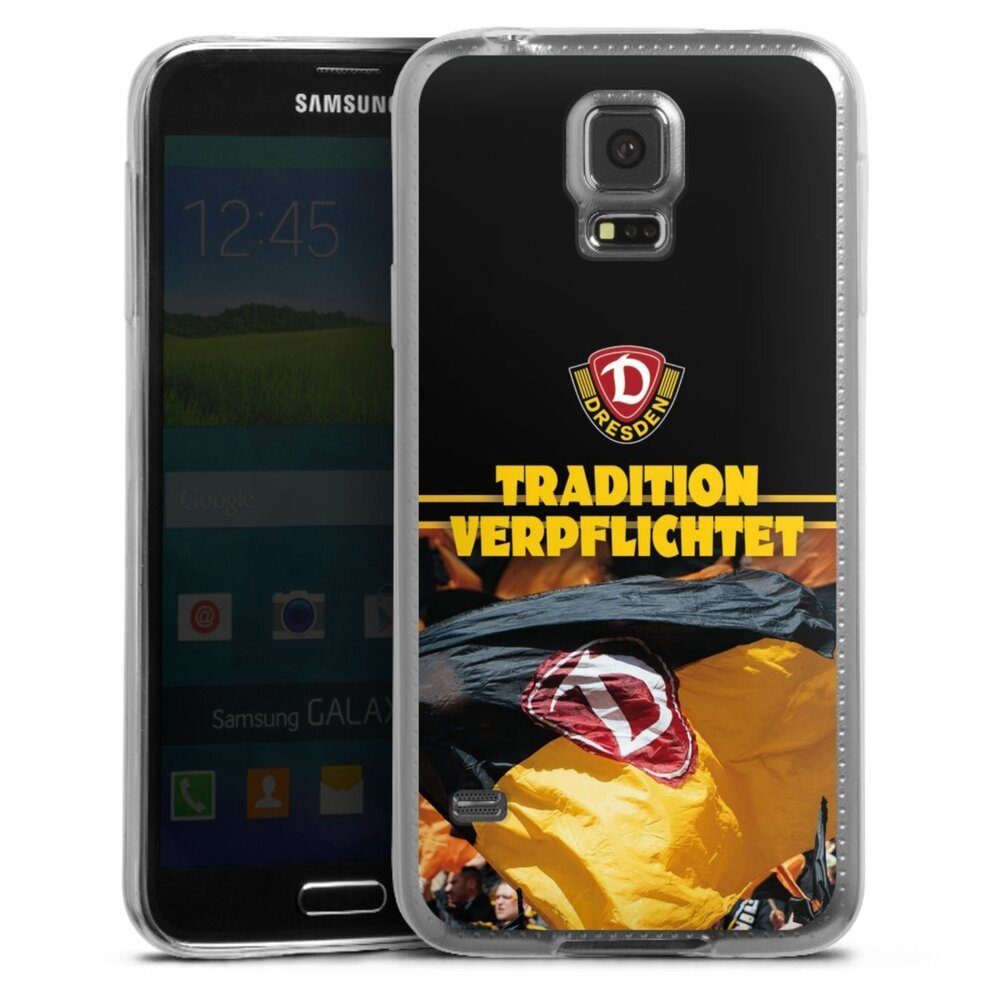 DeinDesign Handyhülle SG Dynamo Dresden Fanartikel SGD Tradition Verpflichtet Dynamo Dresden, Samsung Galaxy S5 Slim Case Silikon Hülle Ultra Dünn Schutzhülle