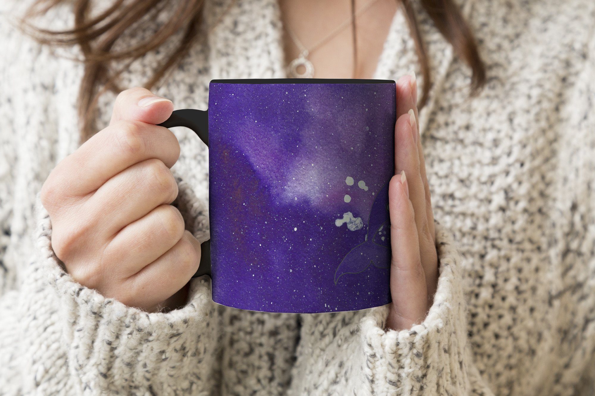 Keramik, Kaffeetassen, Zaubertasse, Orca MuchoWow Violett, Farbwechsel, Tasse Geschenk - - Teetasse, Raumfahrt