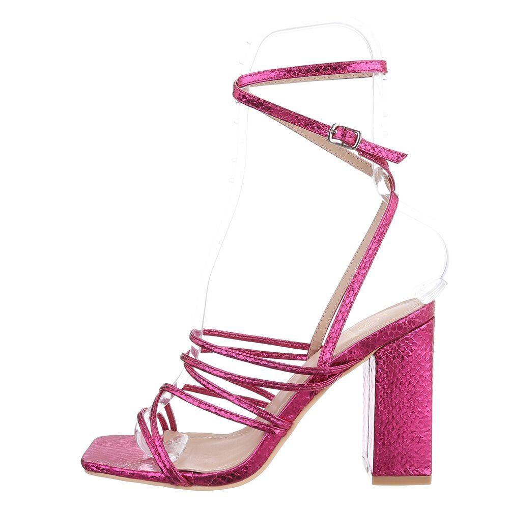 Sandalen & Sandalette in Blockabsatz Abendschuhe Pink & Ital-Design Party Damen Clubwear Sandaletten