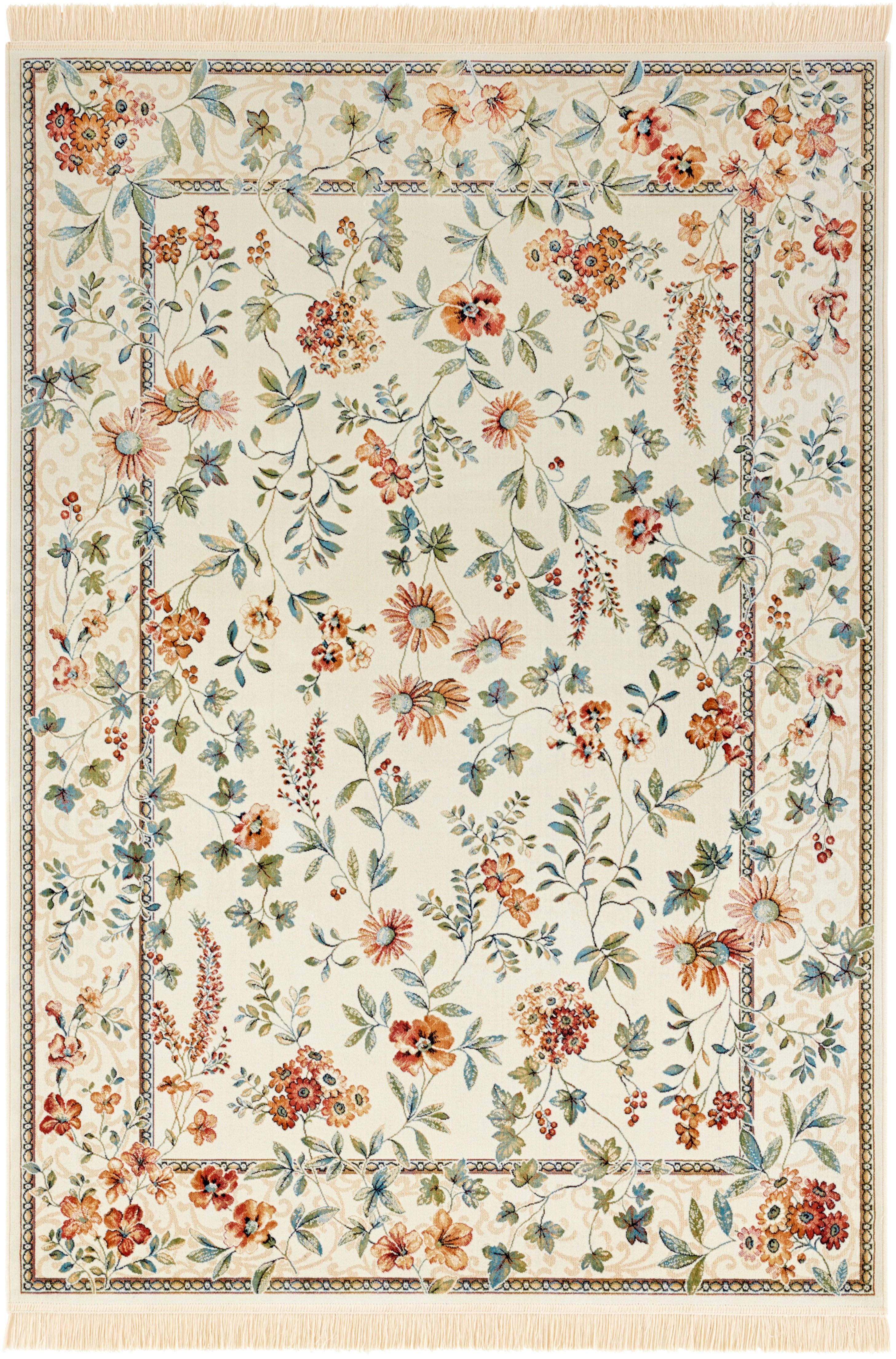 HANSE Home Teppich Orient Flowers, rechteckig, Höhe: 5 mm, Kurzflor mit Fransen, Orient, Wohnzimmer, Schlafzimmer, Esszimmer