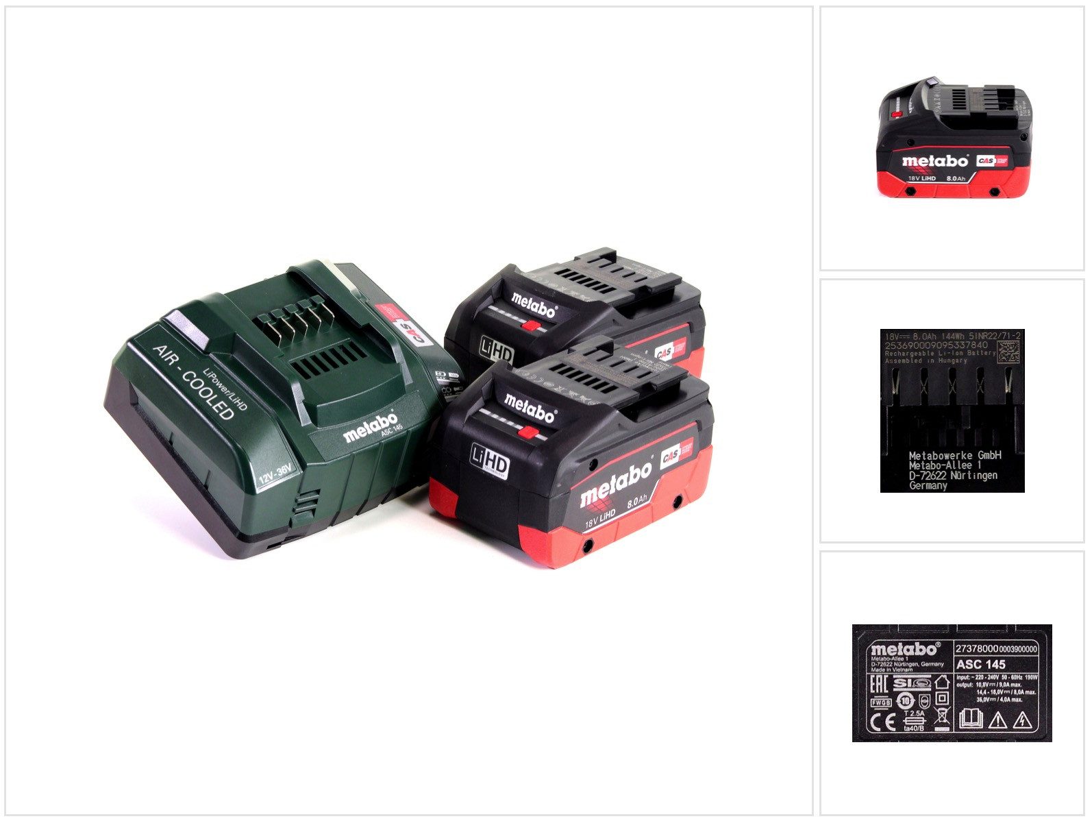 metabo Akku Basis Set 18V mit 2x Akku LiHD 8,0Ah (625369000) + Ladegerät Akkupacks