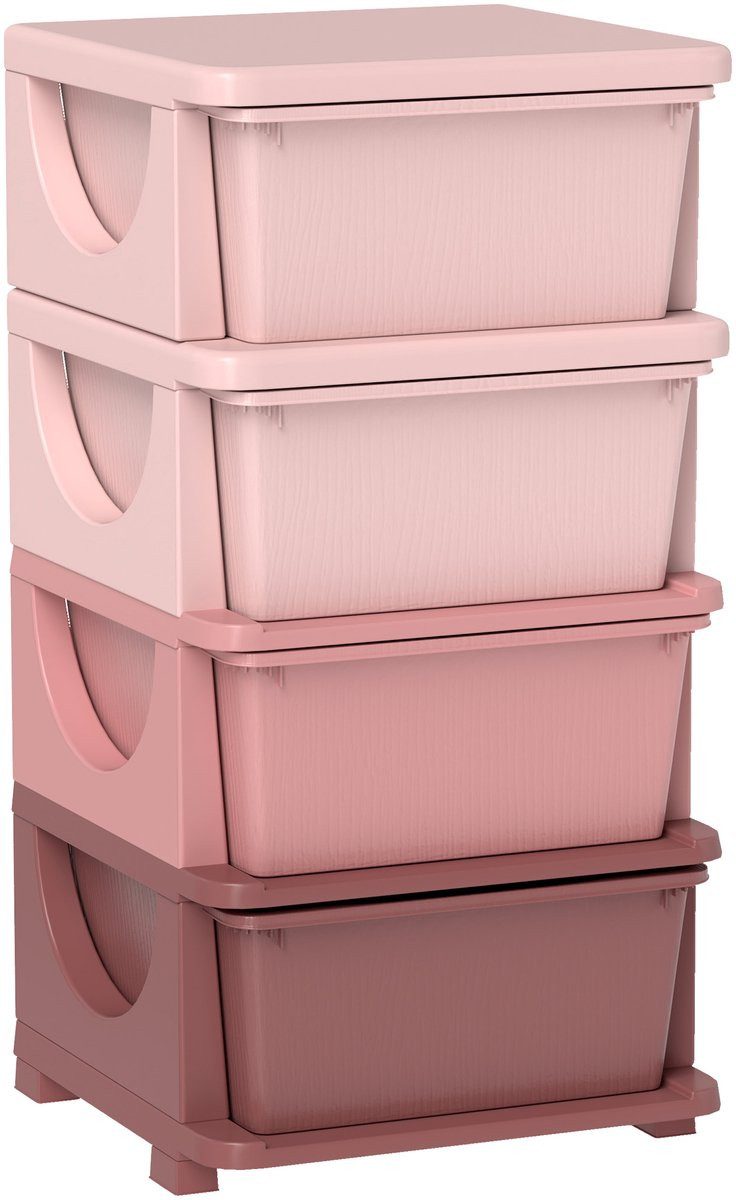 HOMCOM Stauraumschrank Ladekast mit 4 Schubladen - Kunststoff - Rosa (1-St., 1er Set) anti-slip