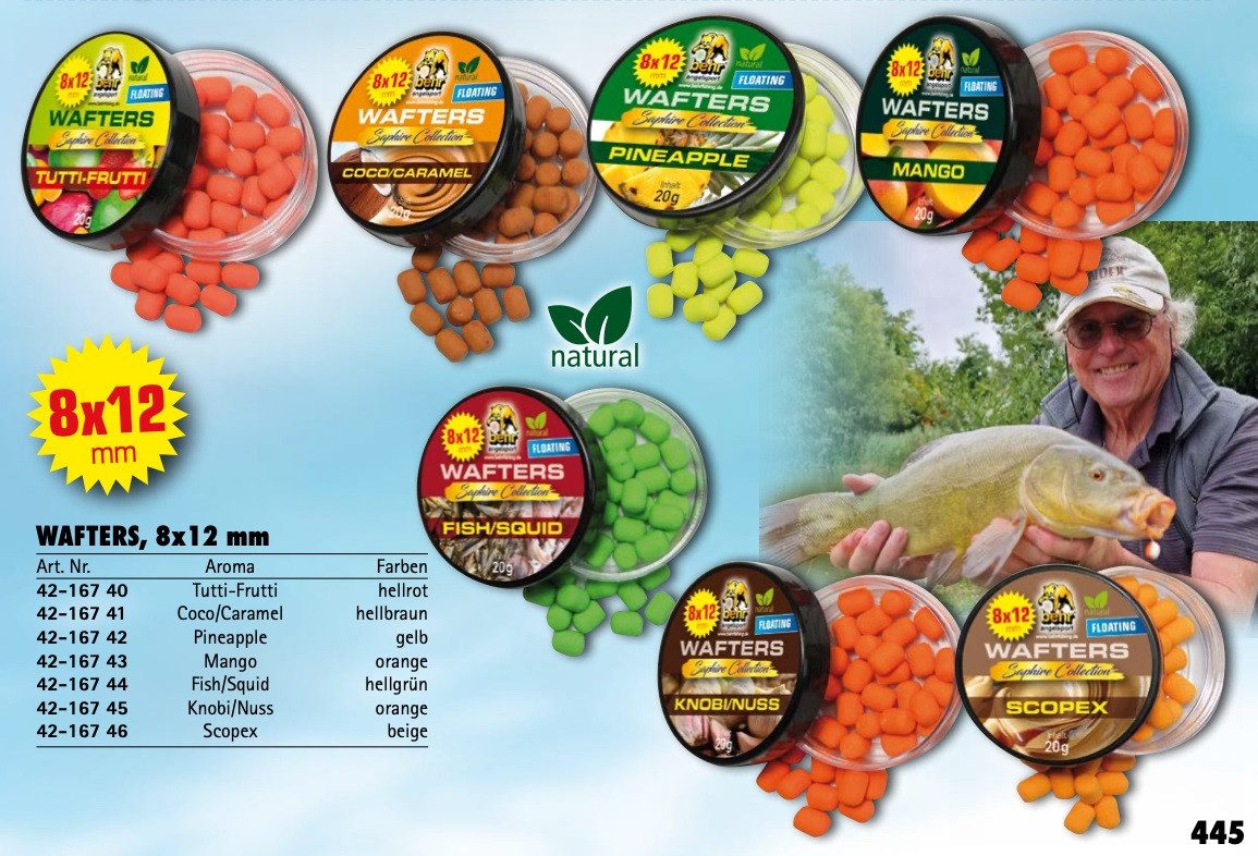 Behr Kunstköder Wafters Spar Set 8x12mm Hakenköder schwimmend 20g - 6 Aromen Karpfen, (6-St), Tolle Farben