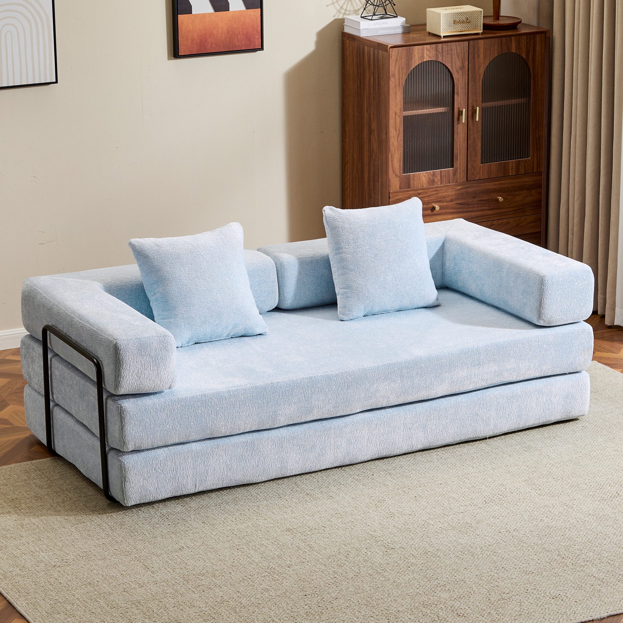 Vankel Loungesofa 4-in-1 Schlafsofa mit Schlaffunktion – faltbar & platzsparend, Multifunktionales Sofa, Liege & Gästebett für kleine Räume