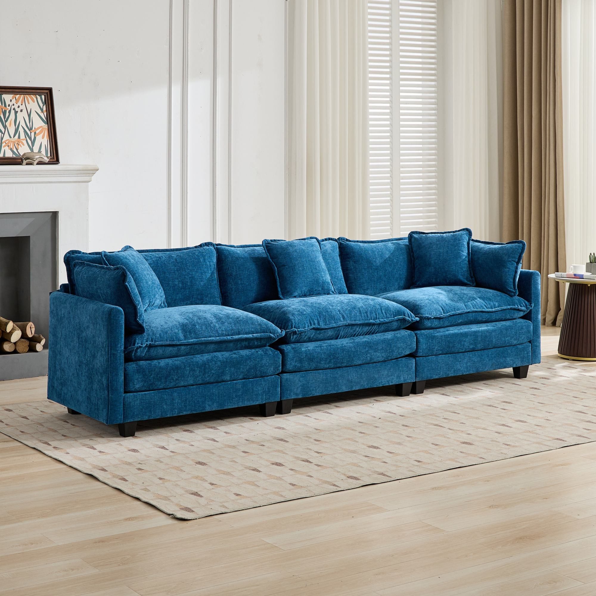 Odikalo Sofa Ecksofa 2-Sitzer 3-Sitzer 4-Sitzer Polstersofa, Chenille, Cloud Sofa, 4-Sitzer (Hocker nicht enthalten), modernes Ecksofa für Wohnzimmer, Schlafzimmer und Wohnung, bequemes, doppellagiges Polsterkissen, atmungsaktiver Chenille-Stoff