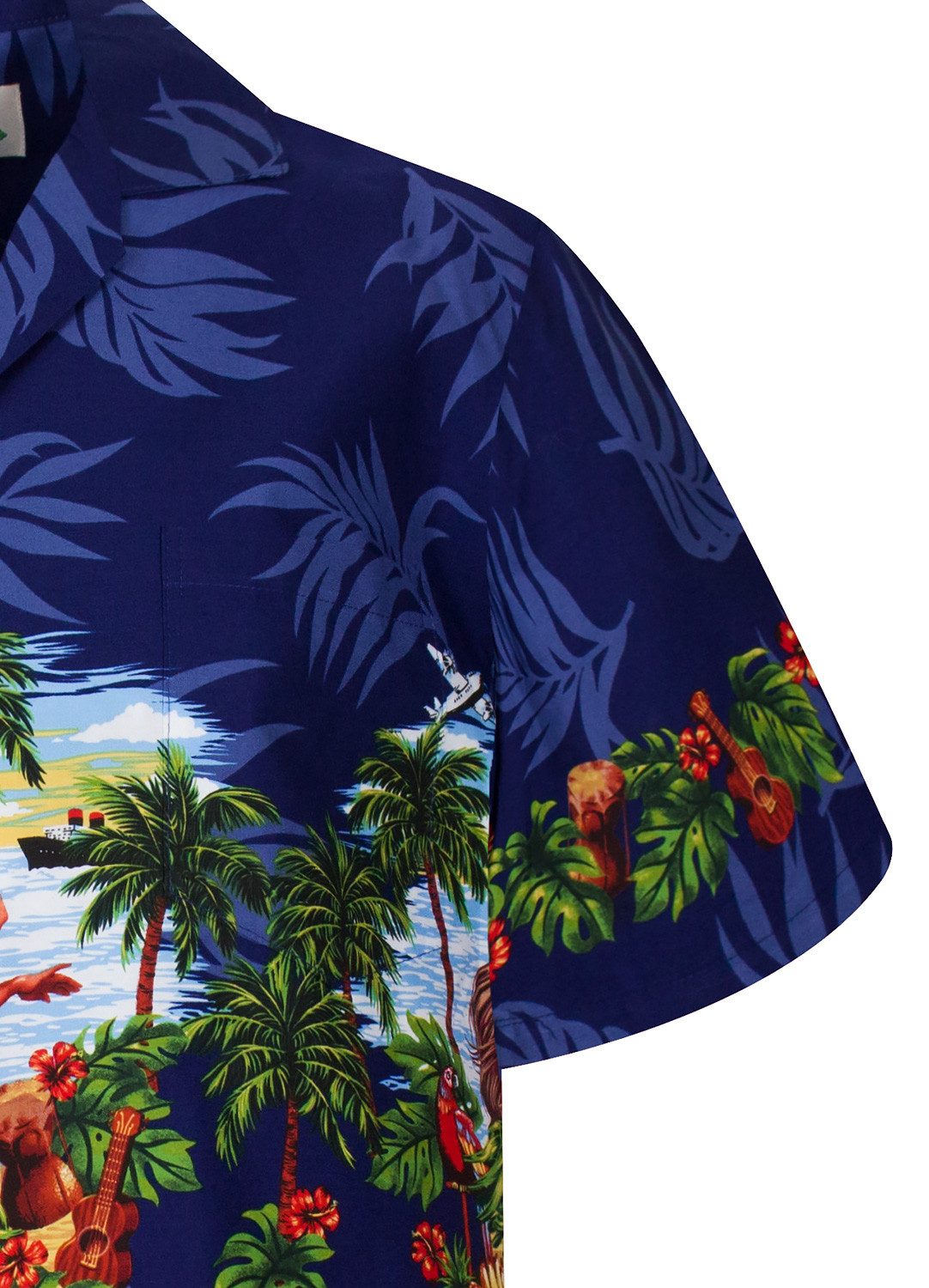 KY's Hawaiihemd "Hula" Herren Kurzarm Baumwolle Kokosknöpfe Original Hawaii