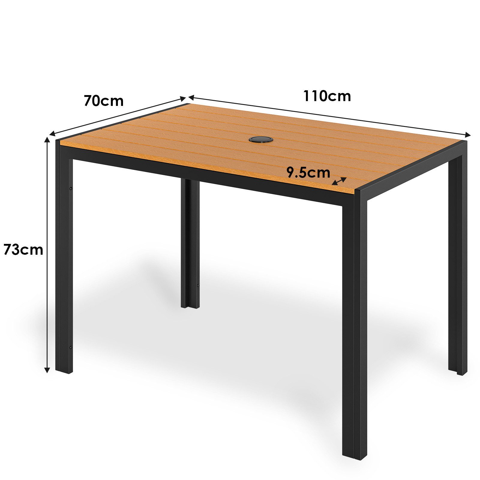TLGREEN Gartentisch mit Sonnenschirmloch,110x70 cm Balkontisch Wetterfest (Aluminium Rahmen, WPC Tischplatte), Rechteckiger Esstisch Outdoor für Terrasse