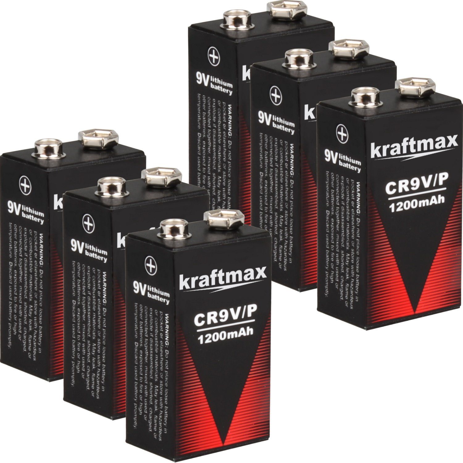 kraftmax 6X 9V Block Lithium Batterien für Rauchmelder/Feuermelder Batterie, (1 St)
