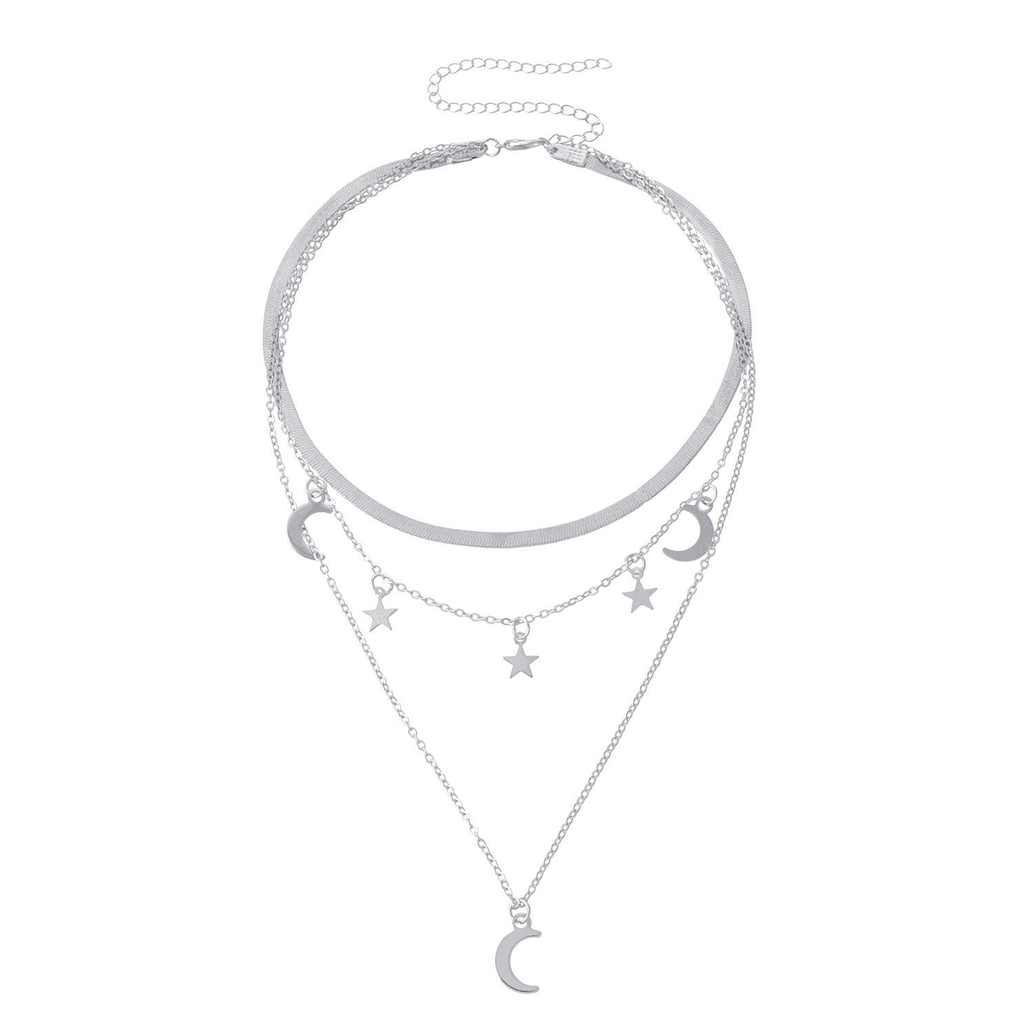 WaKuKa Charm-Kette Boho Layered Halskette Mond Halskette silbrig